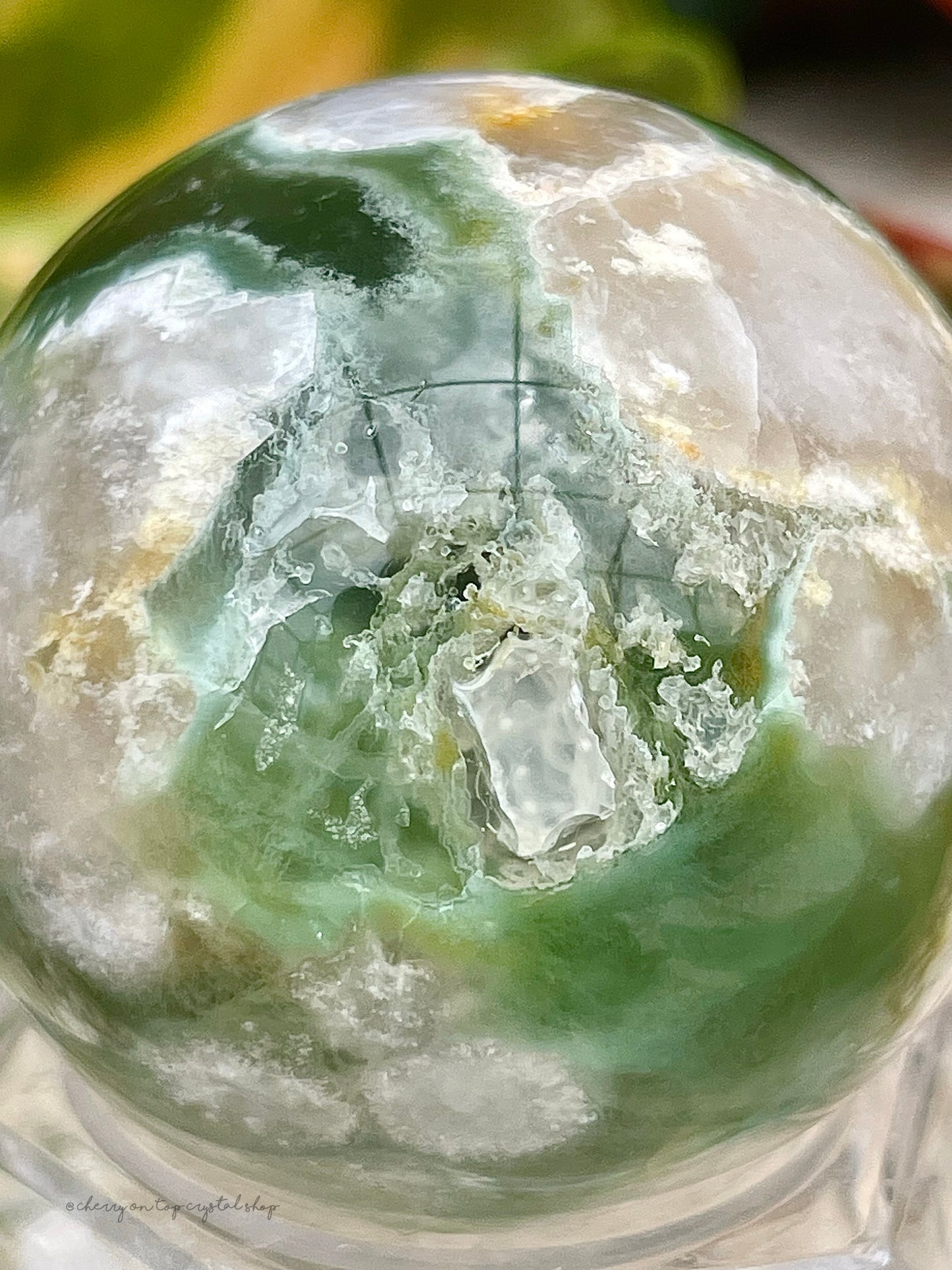 Green Flower Agate Spheres Set