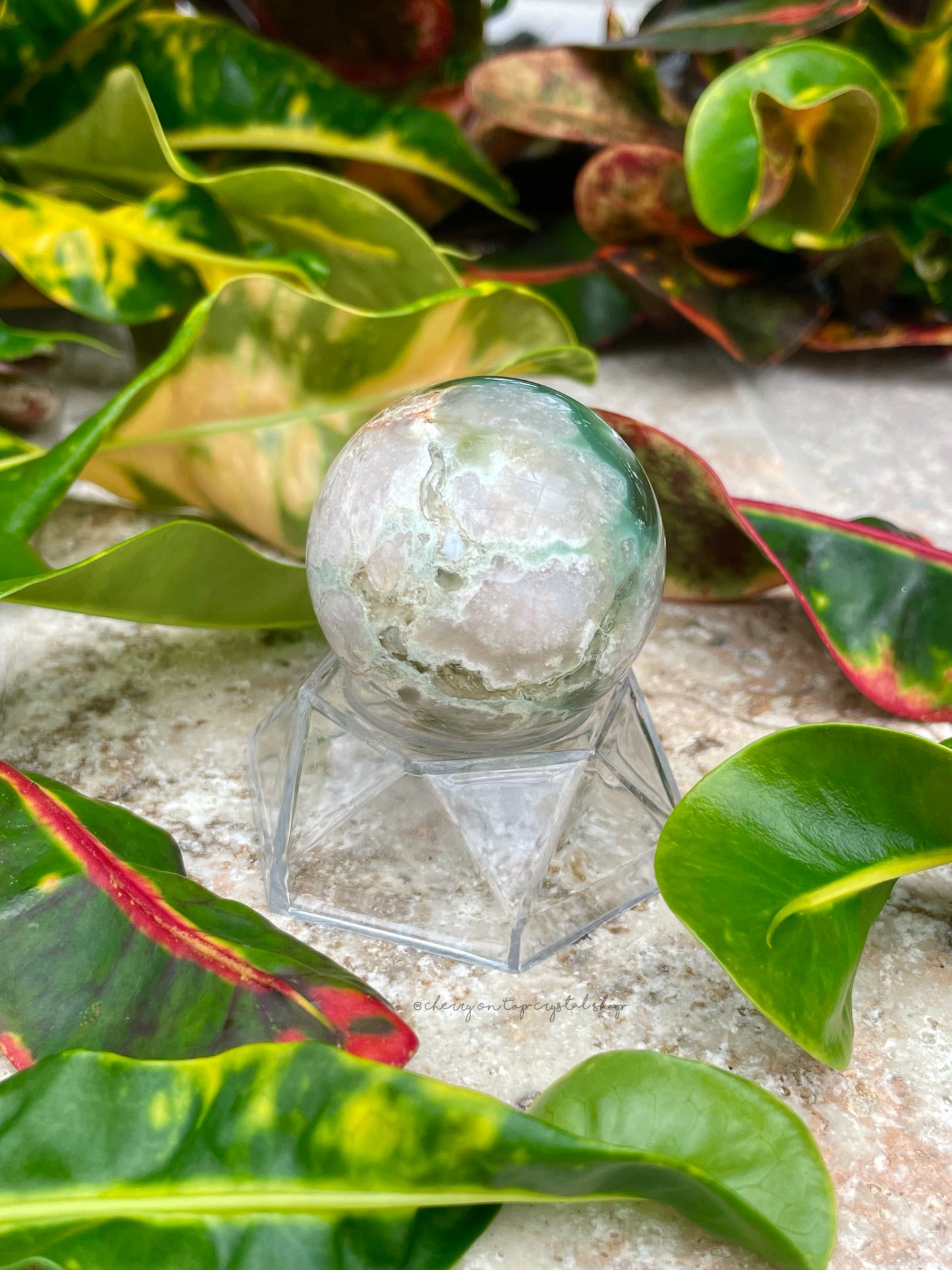 Green Flower Agate Spheres Set