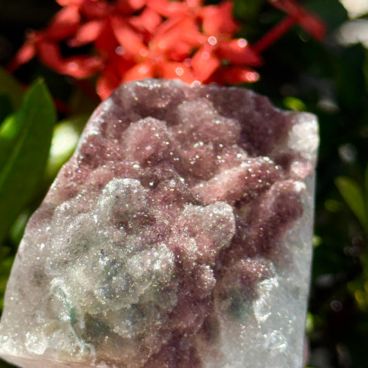 Mauve Red Minty Green Sugar Amethyst Quartz Cut Base