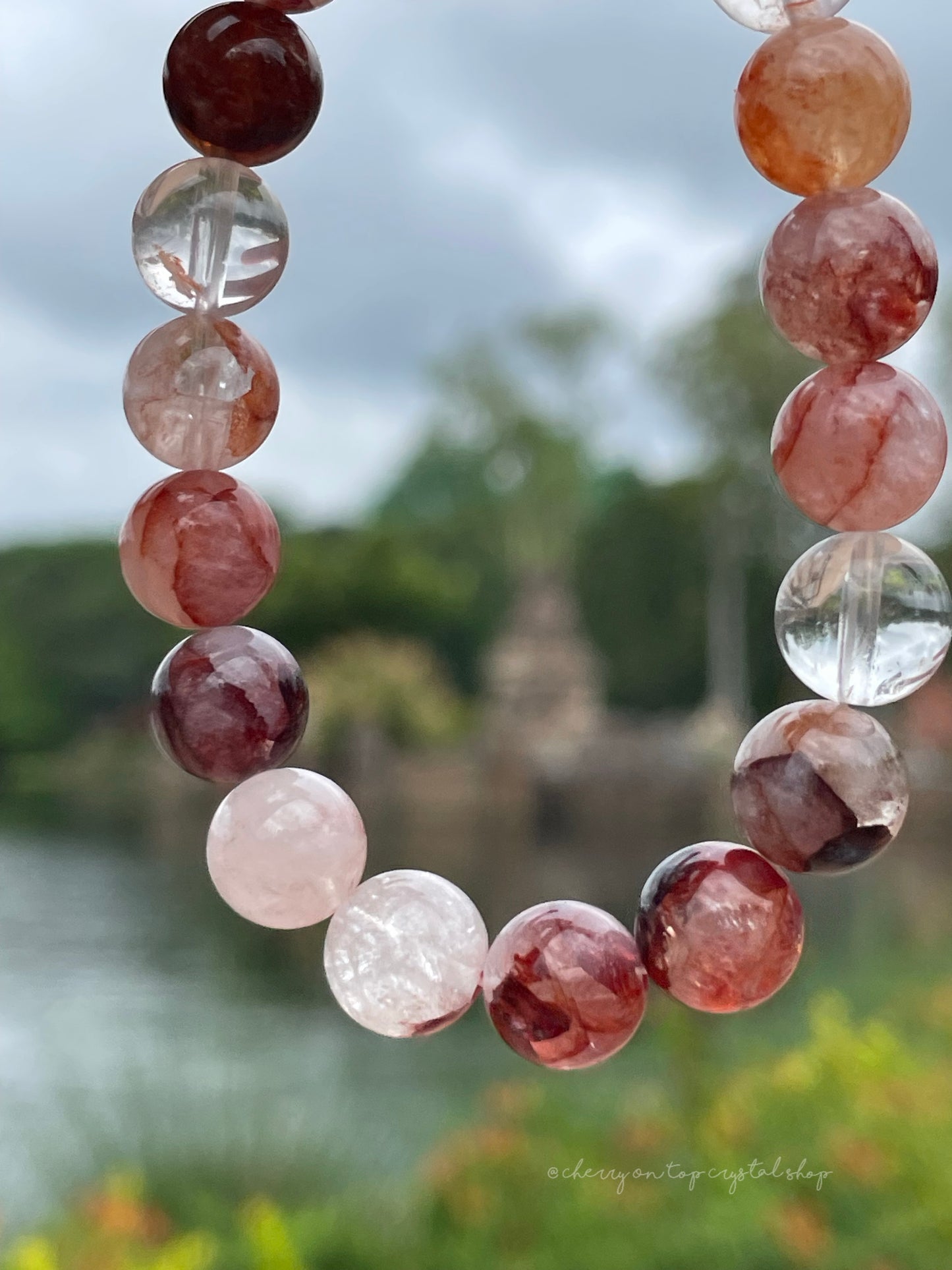 Fire Quartz Crystal Bead Stretch Bracelet
