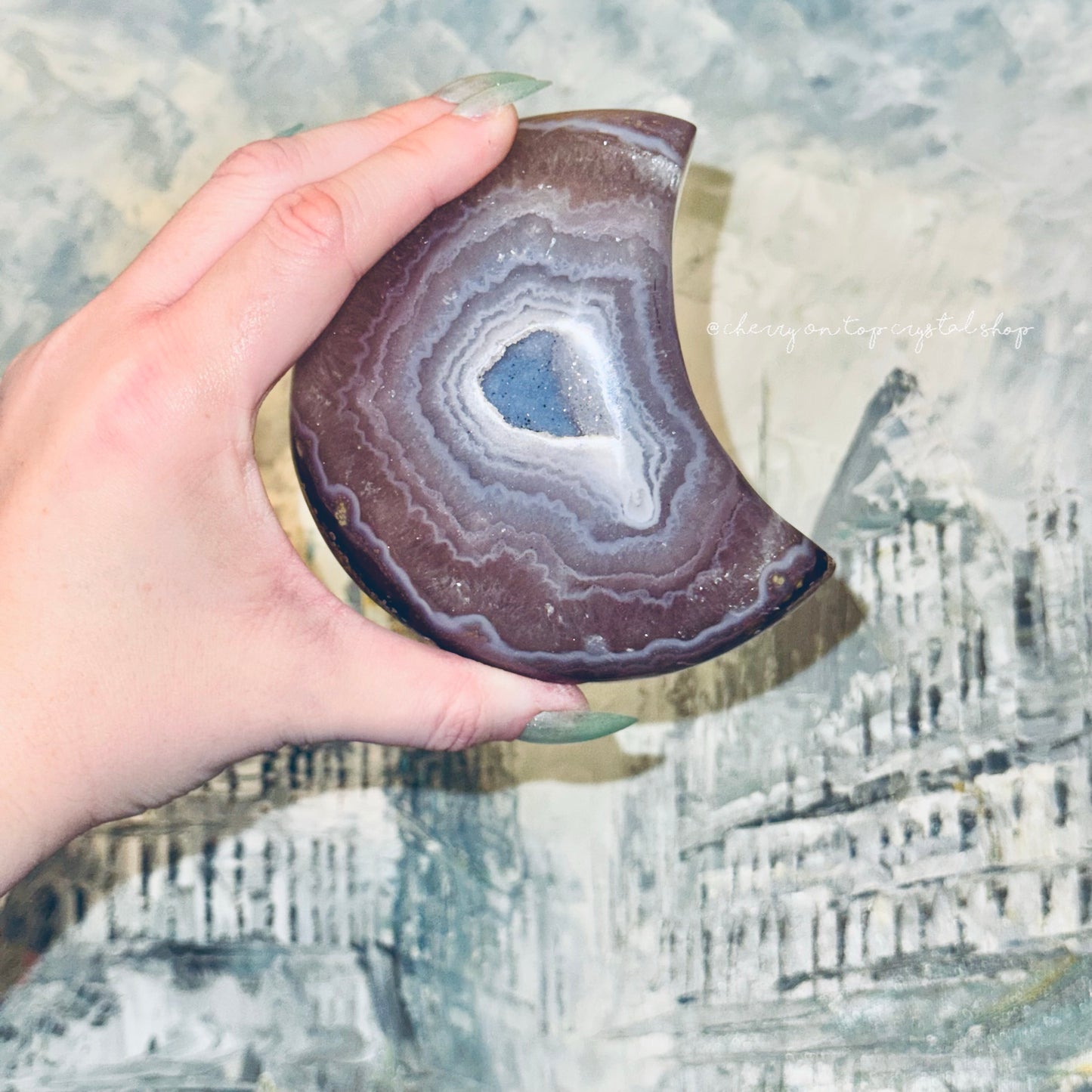 Blue Frosting Layered Agate x Quartz Moon ✨Collection Piece✨