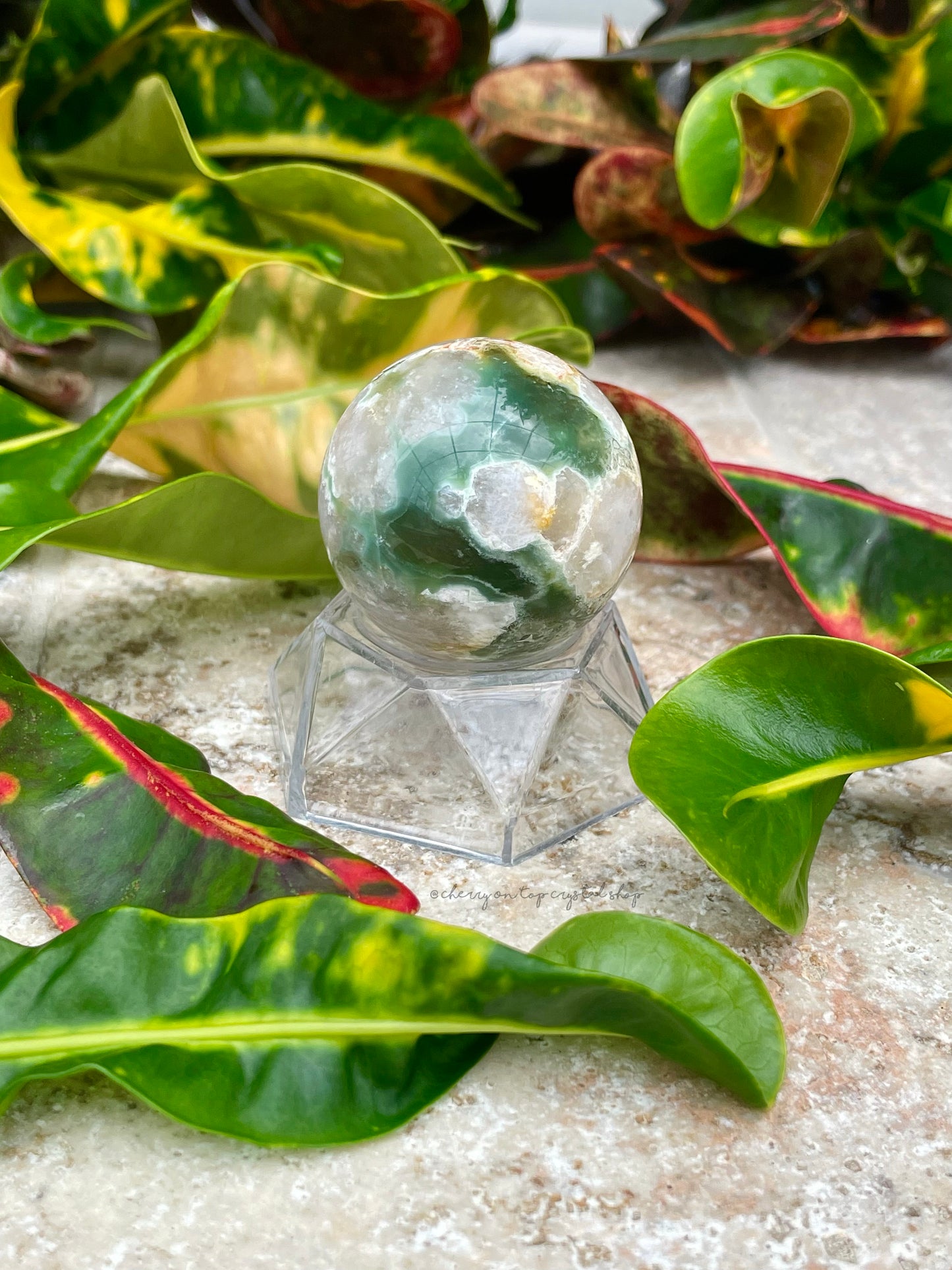 Green Flower Agate Spheres Set
