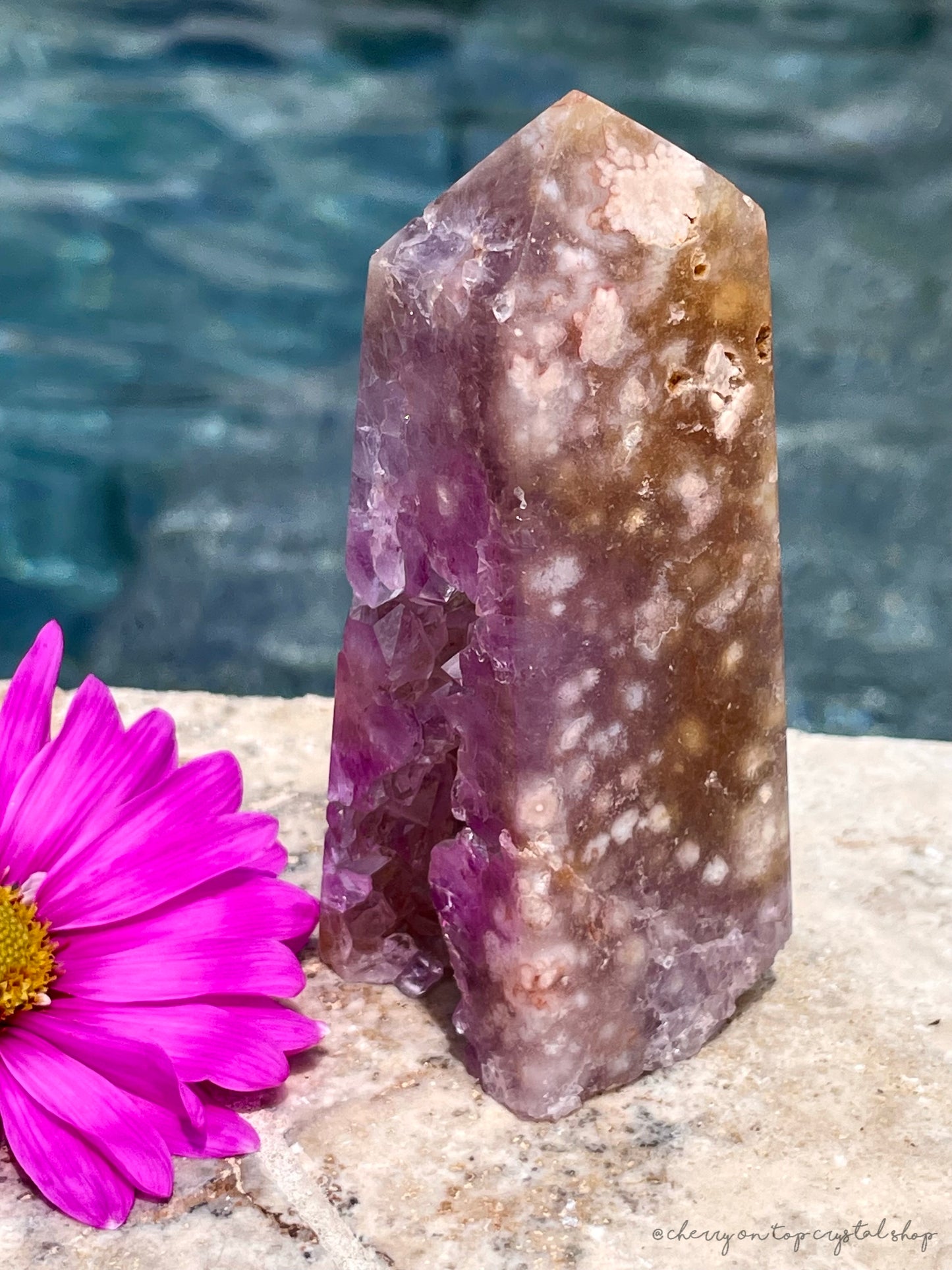 Amethyst Obelisk Tower with Flower Agate