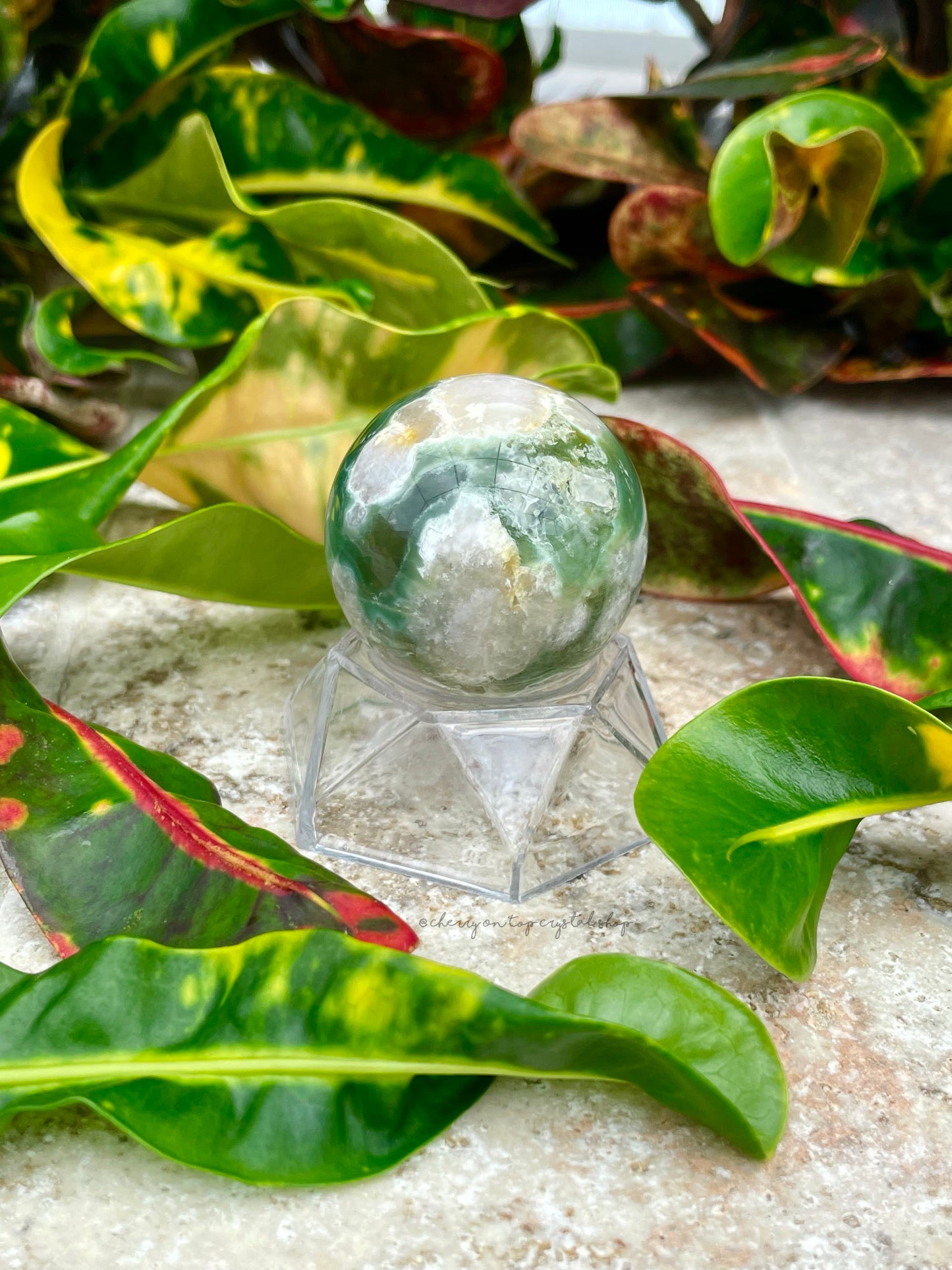 Green Flower Agate Spheres Set