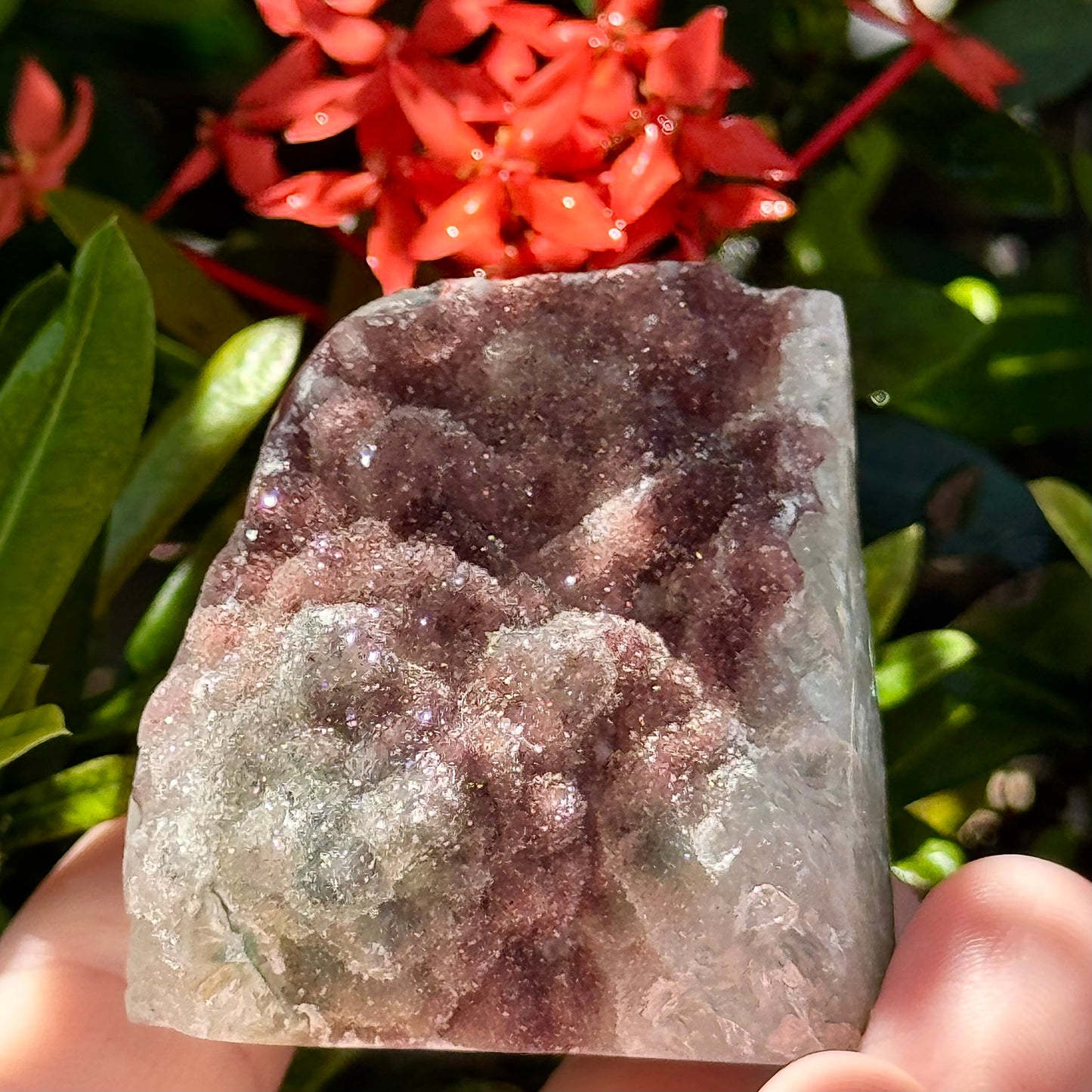 Mauve Red Minty Green Sugar Amethyst Quartz Cut Base