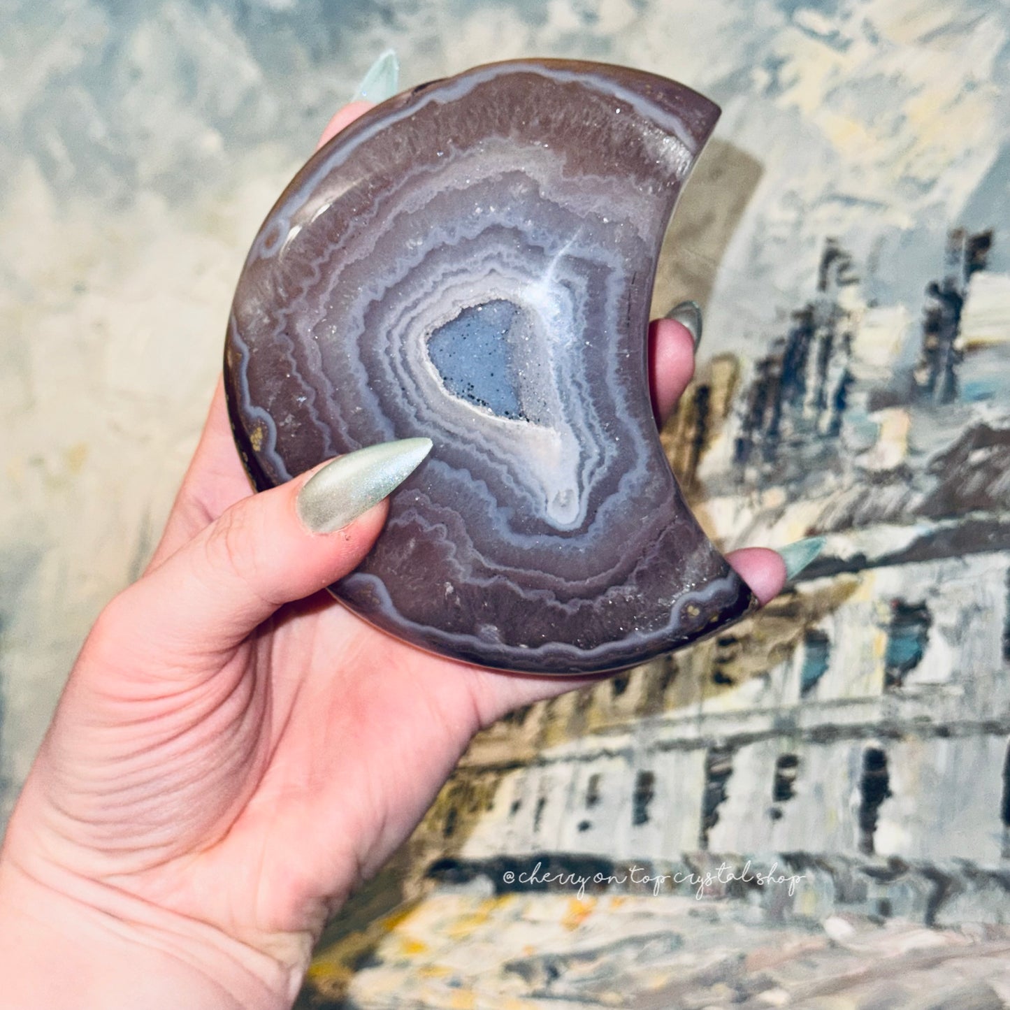 Blue Frosting Layered Agate x Quartz Moon ✨Collection Piece✨