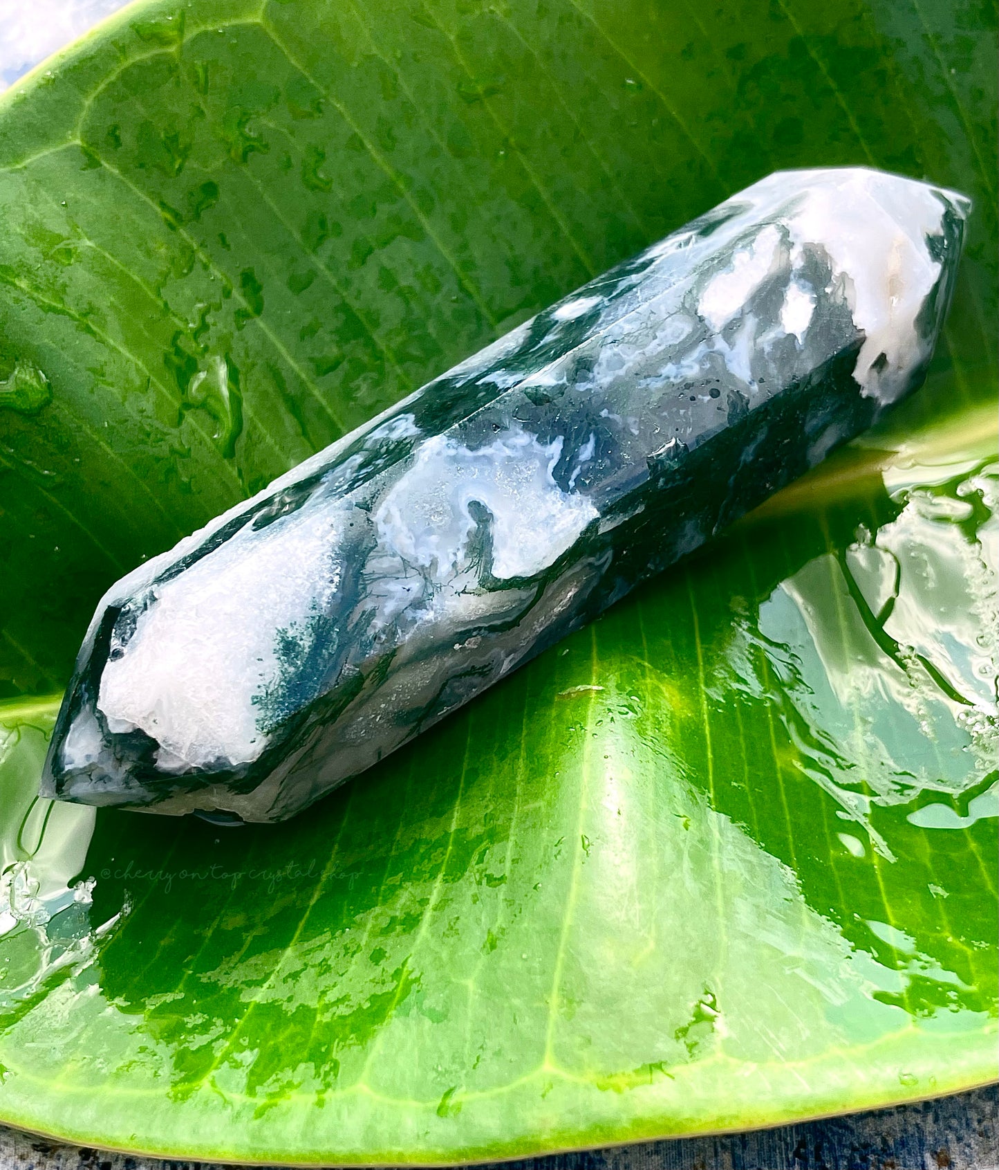 Moss Agate Dark Green Double Terminated DT Point