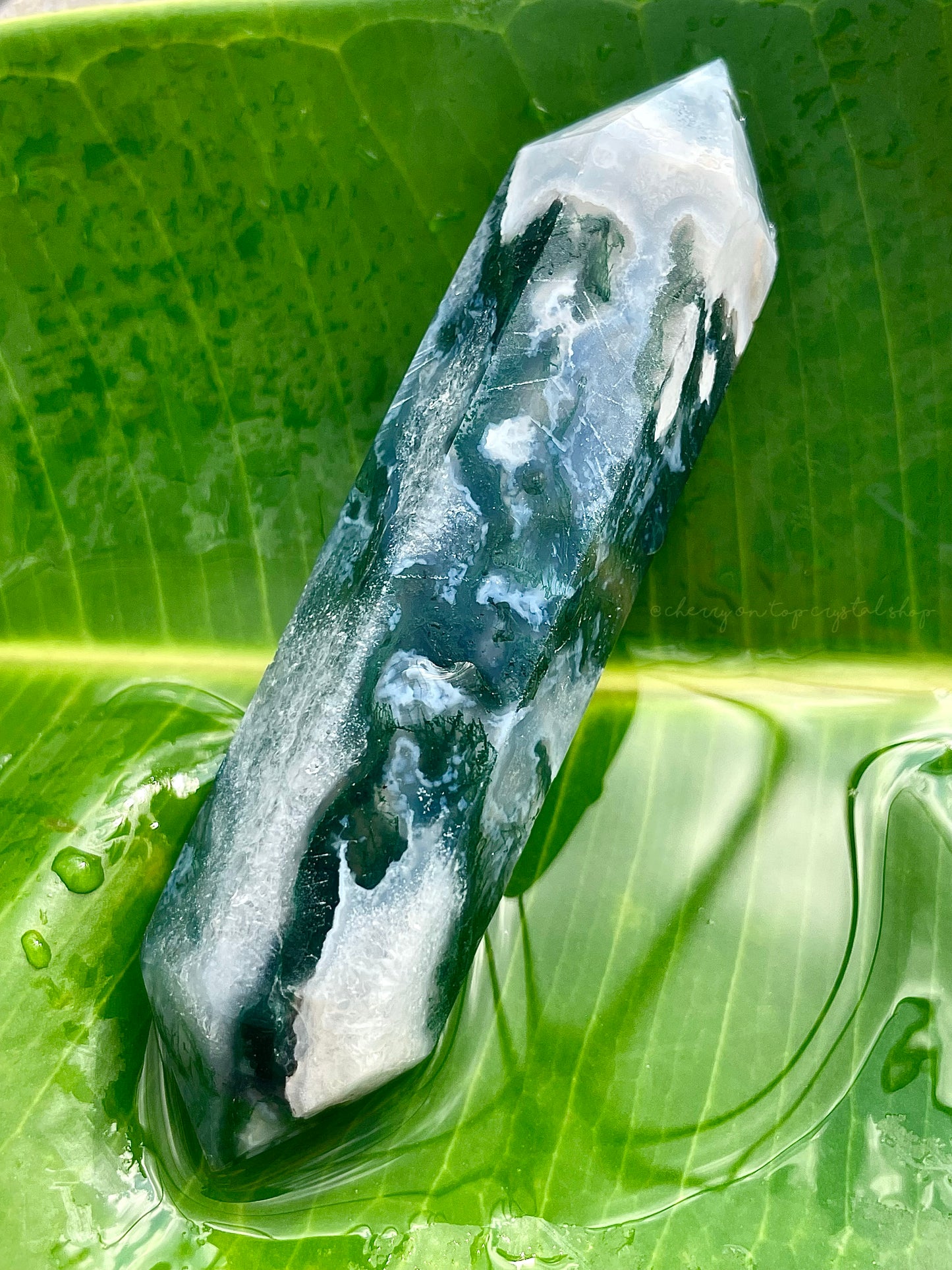 Moss Agate Dark Green Double Terminated DT Point