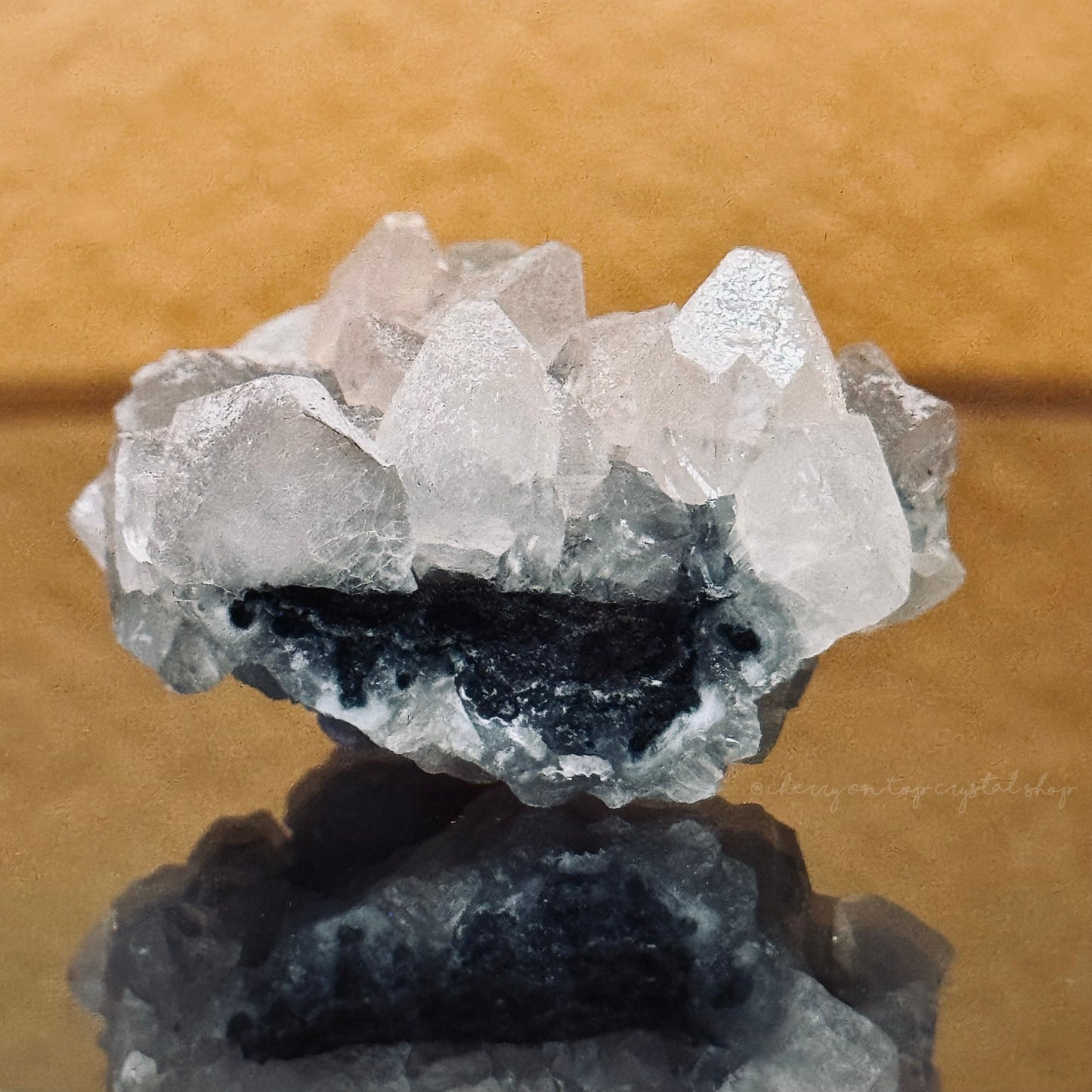 Matte Coated Apophyllite with Green Chalcedony Back Mini Cluster