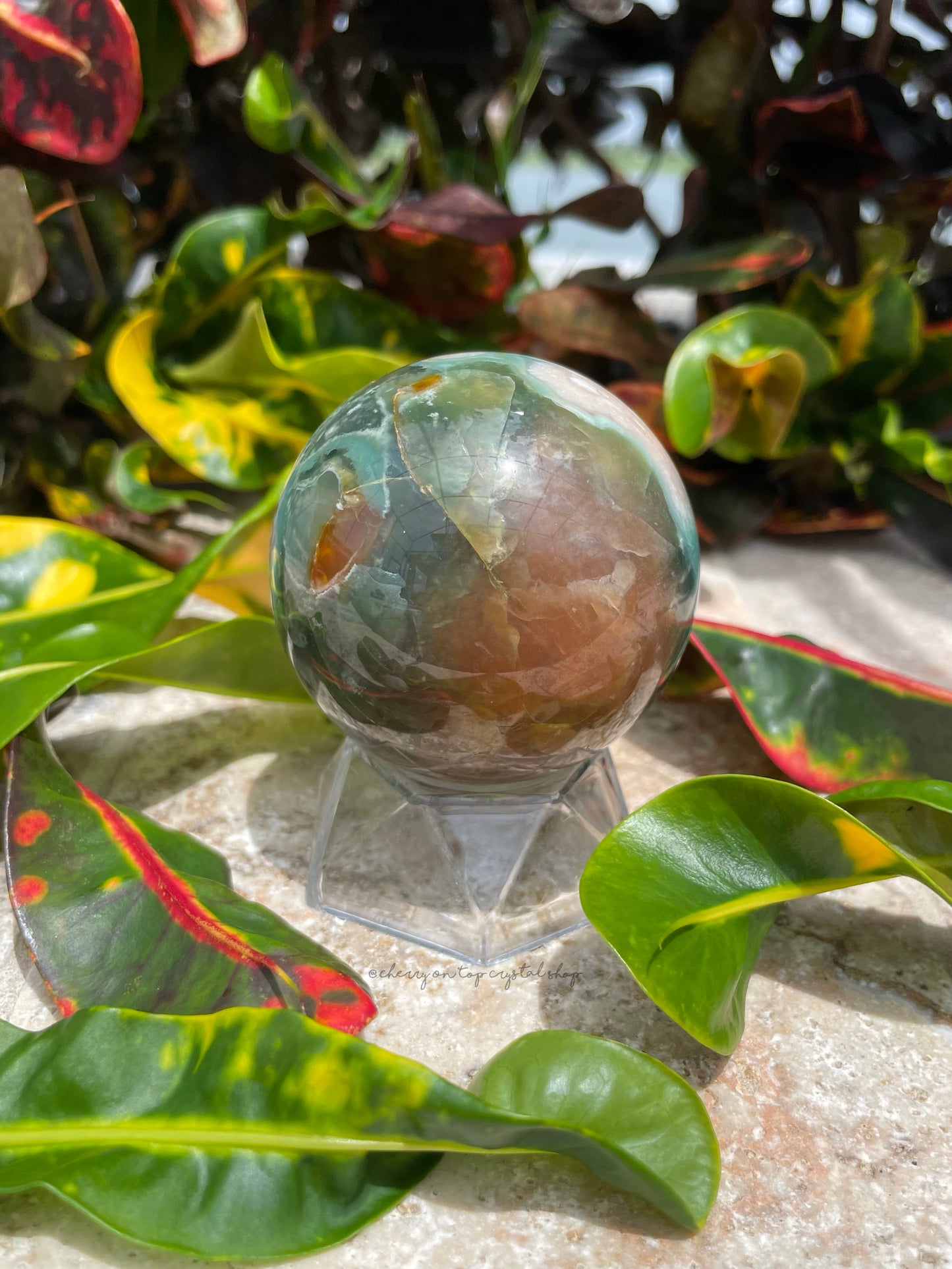 Green Flower Agate Spheres Set