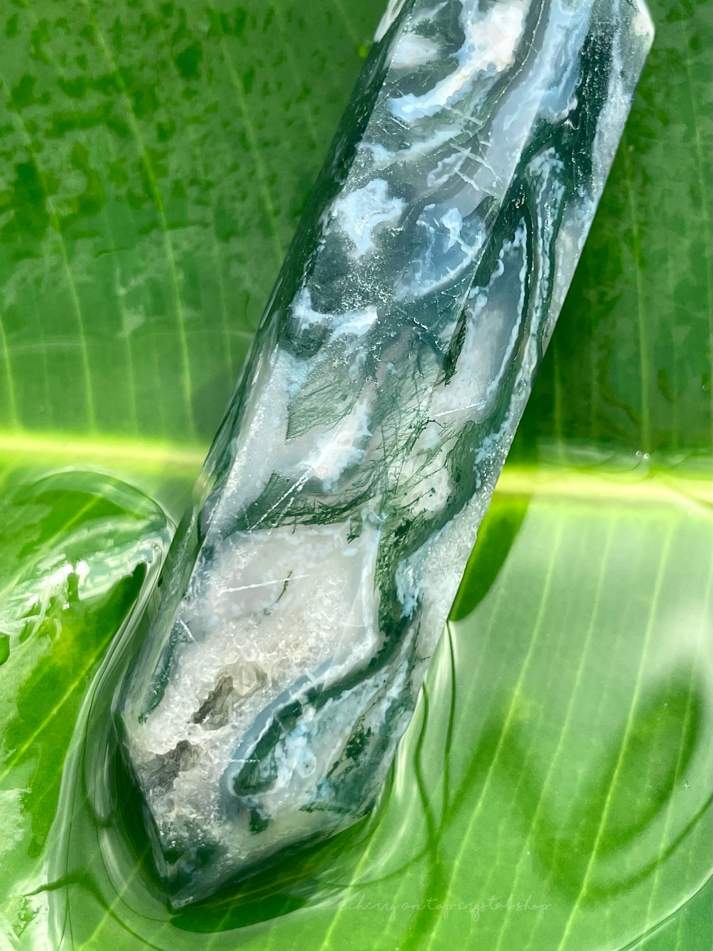 Moss Agate Dark Green Double Terminated DT Point