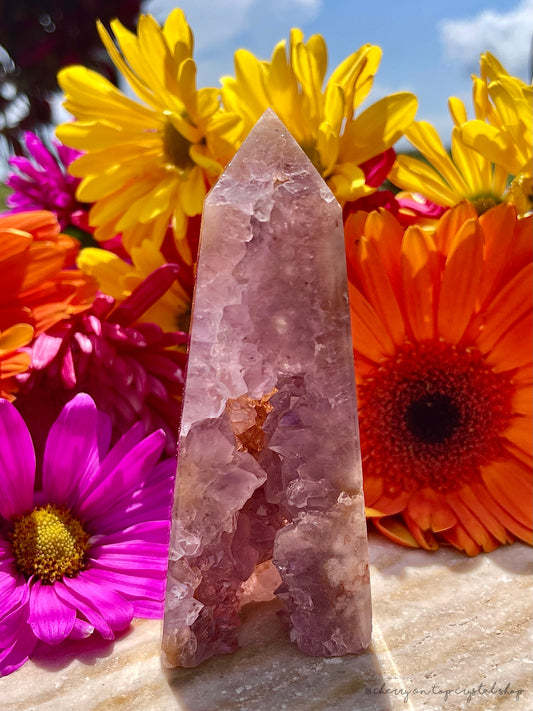 Amethyst Obelisk Tower with Flower Agate