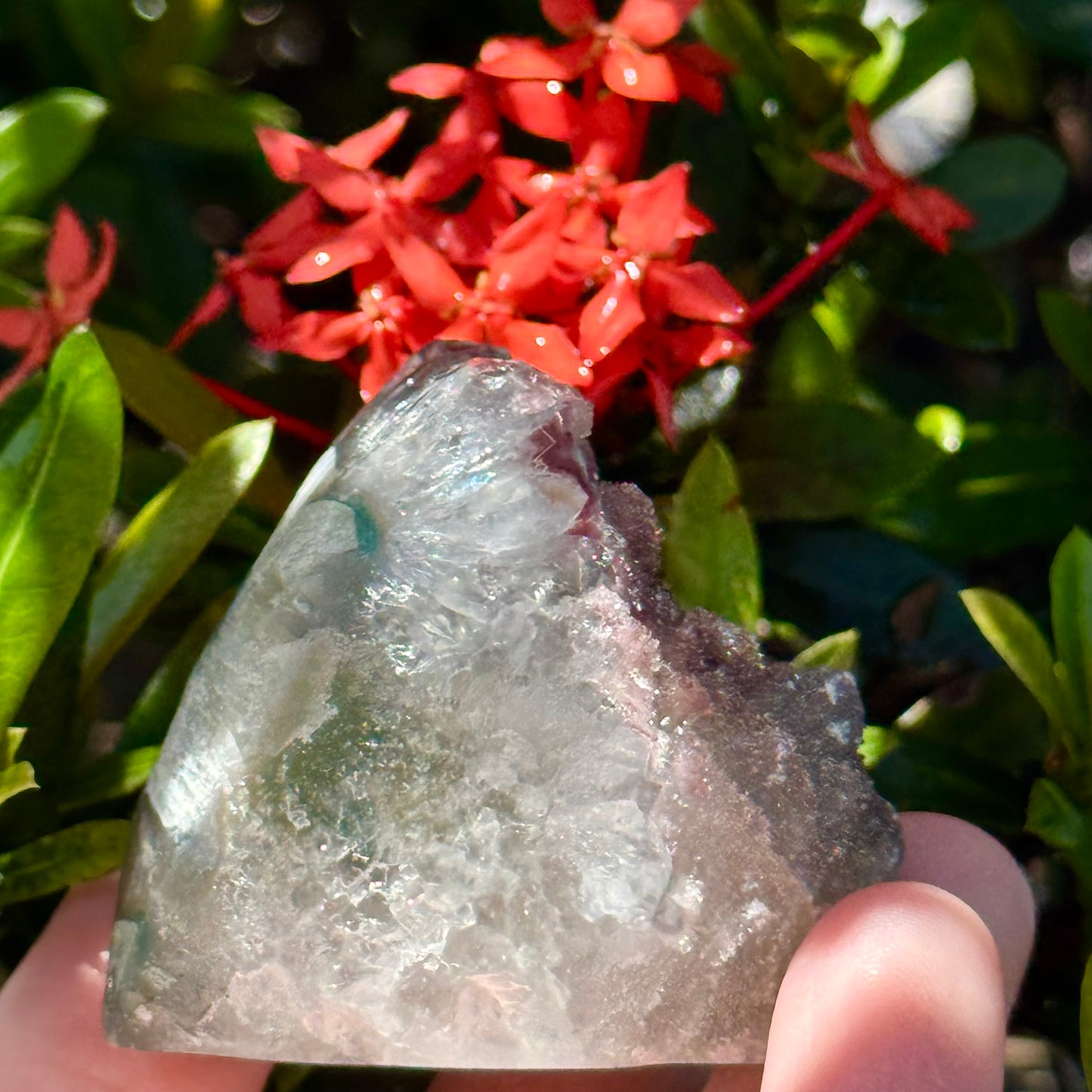 Mauve Red Minty Green Sugar Amethyst Quartz Cut Base
