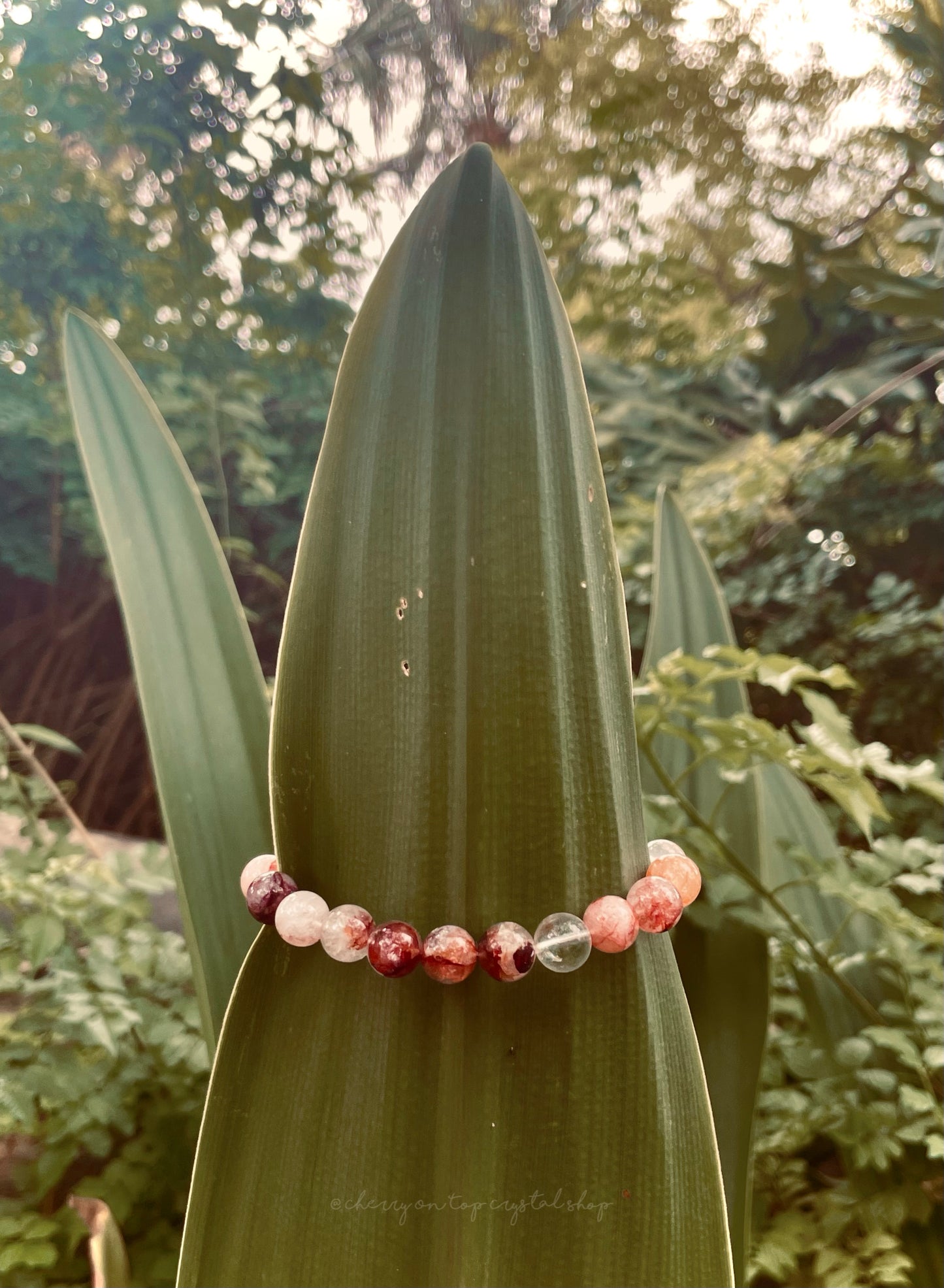 Fire Quartz Crystal Bead Stretch Bracelet