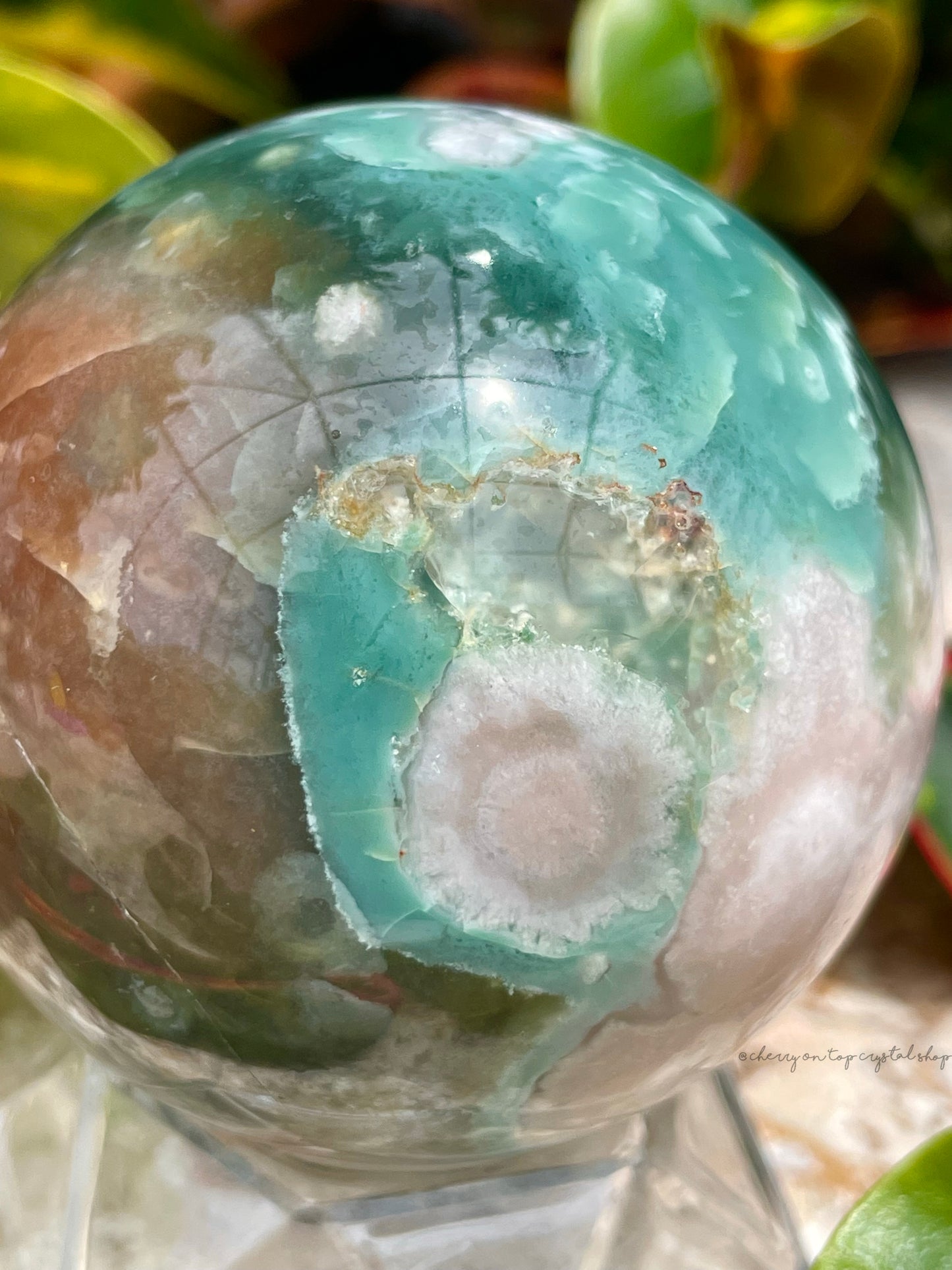 Green Flower Agate Spheres Set