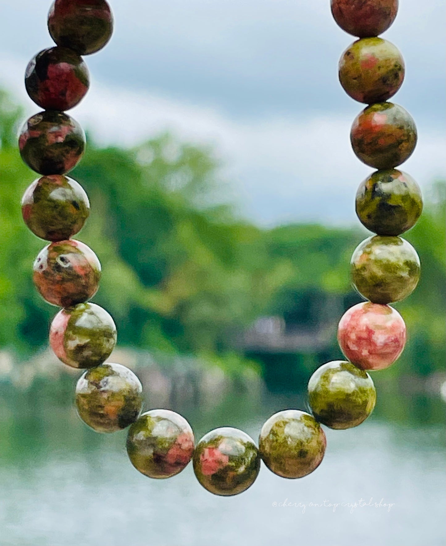Western Romance Unakite Crystal Bead Stretch Bracelet