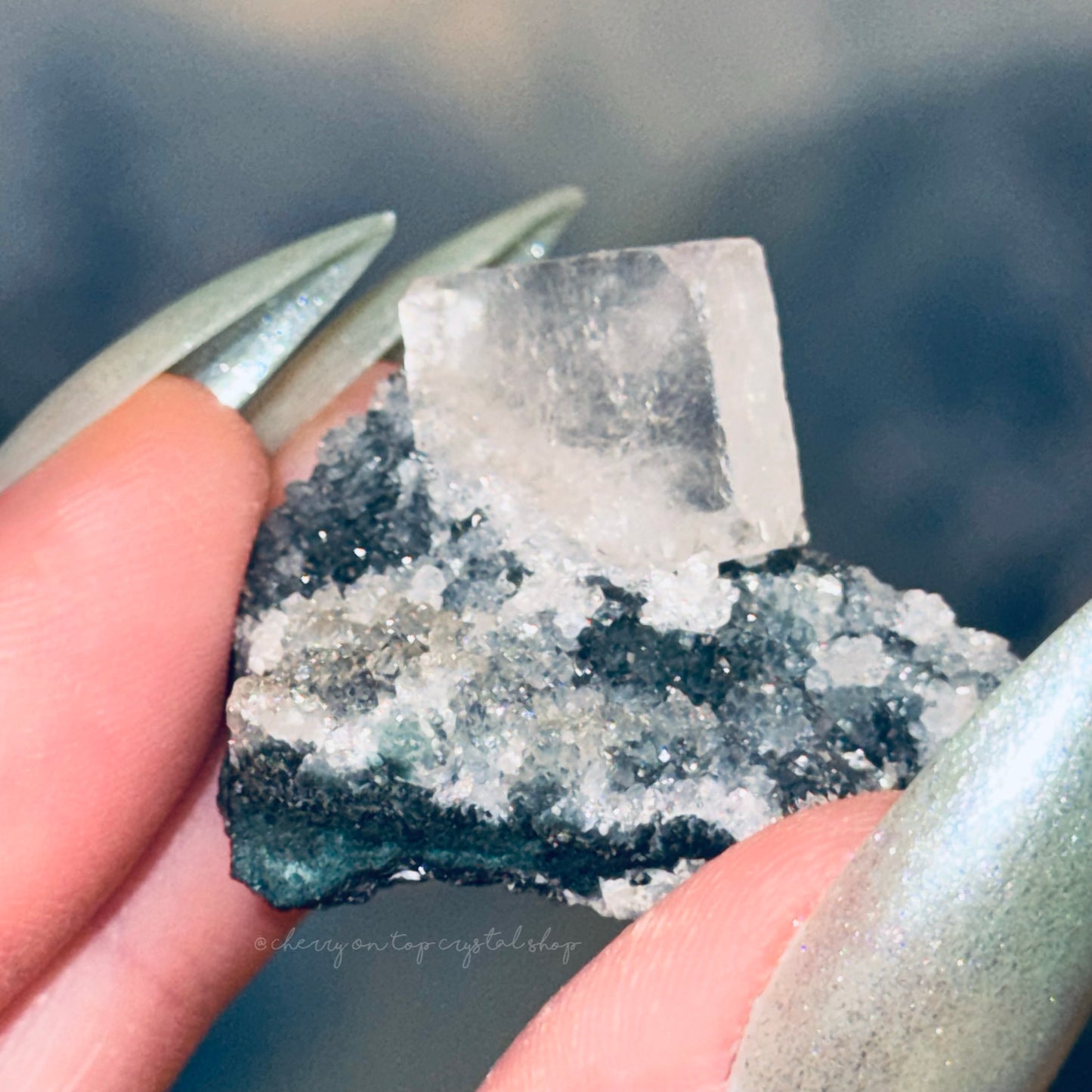 Apophyllite Ice Cube on druzy matrix ✨Collection Piece✨