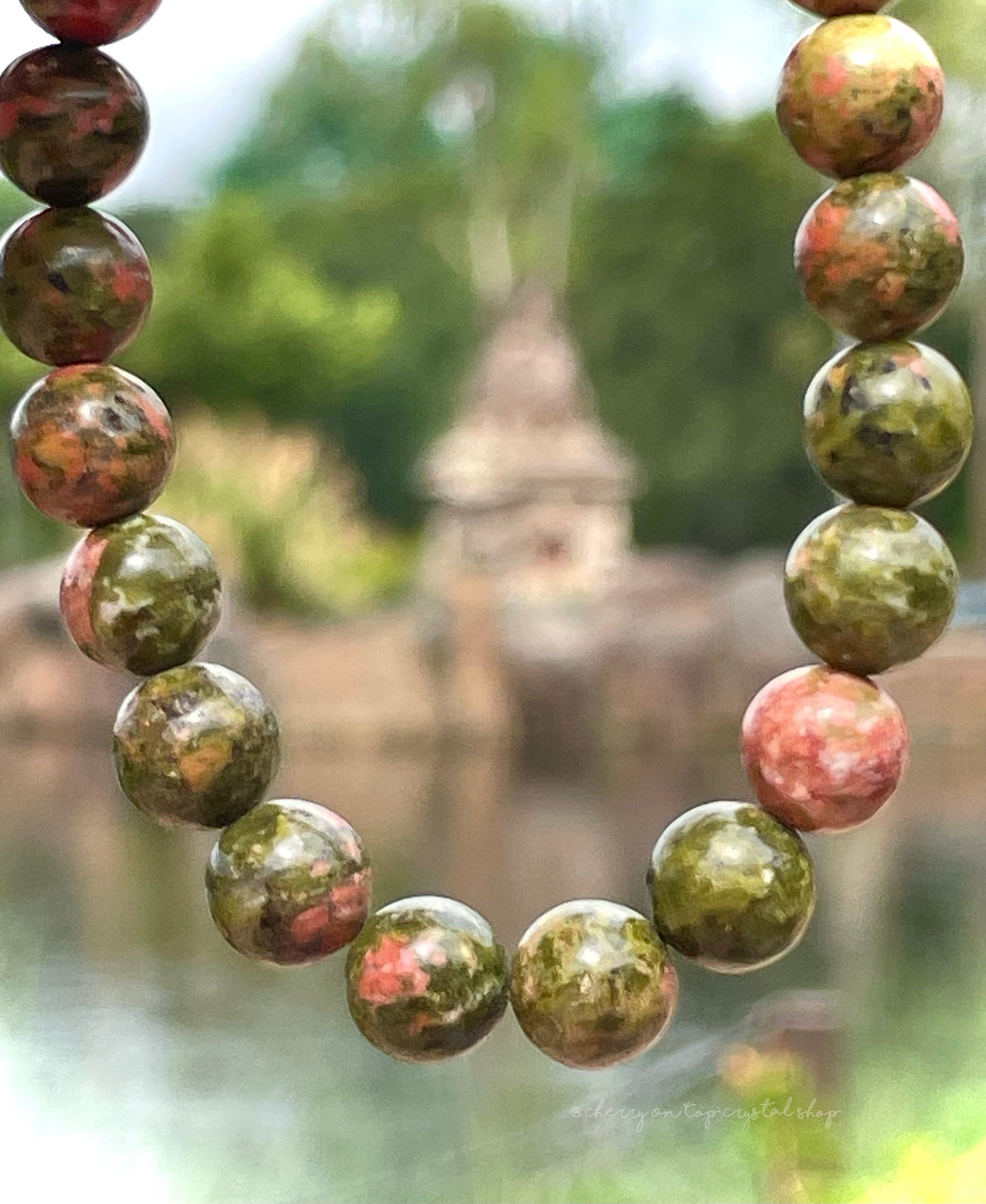 Western Romance Unakite Crystal Bead Stretch Bracelet