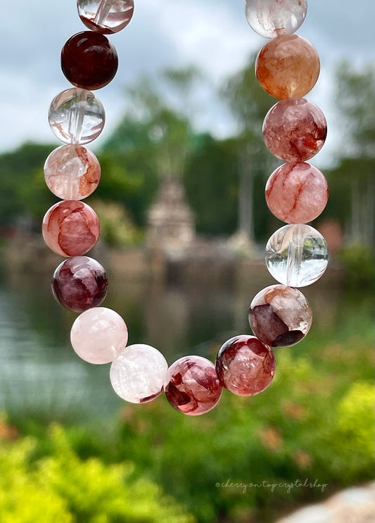 Fire Quartz Crystal Bead Stretch Bracelet