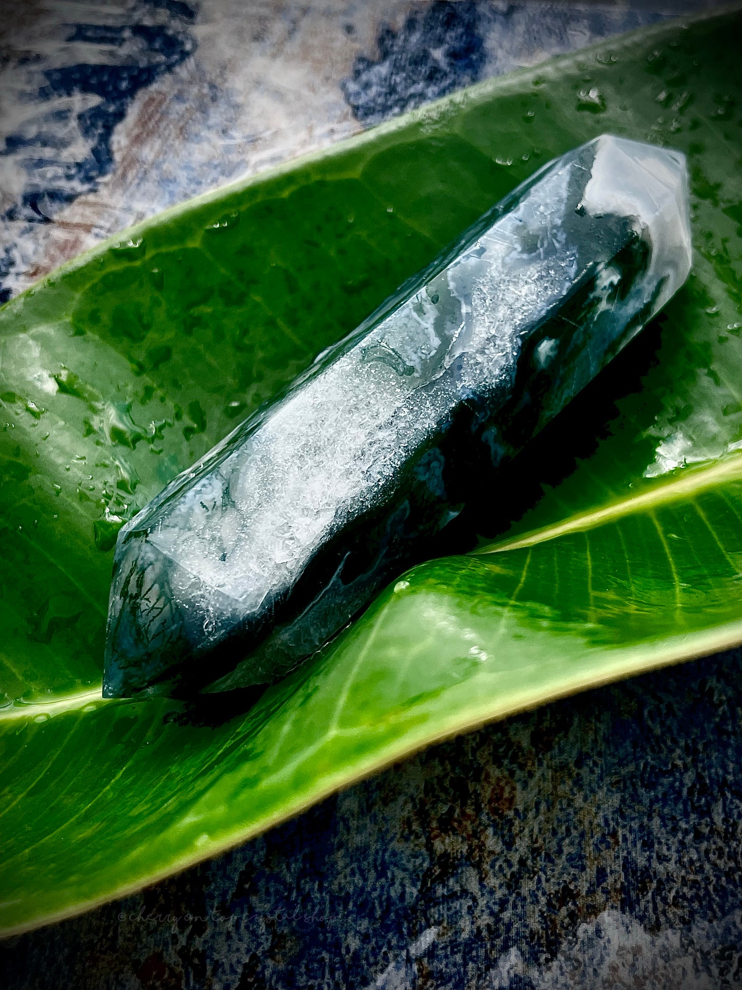 Moss Agate Dark Green Double Terminated DT Point