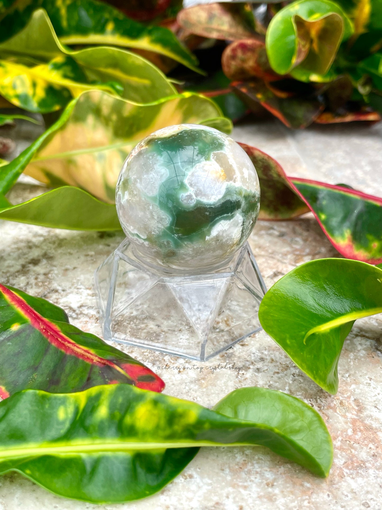 Green Flower Agate Spheres Set