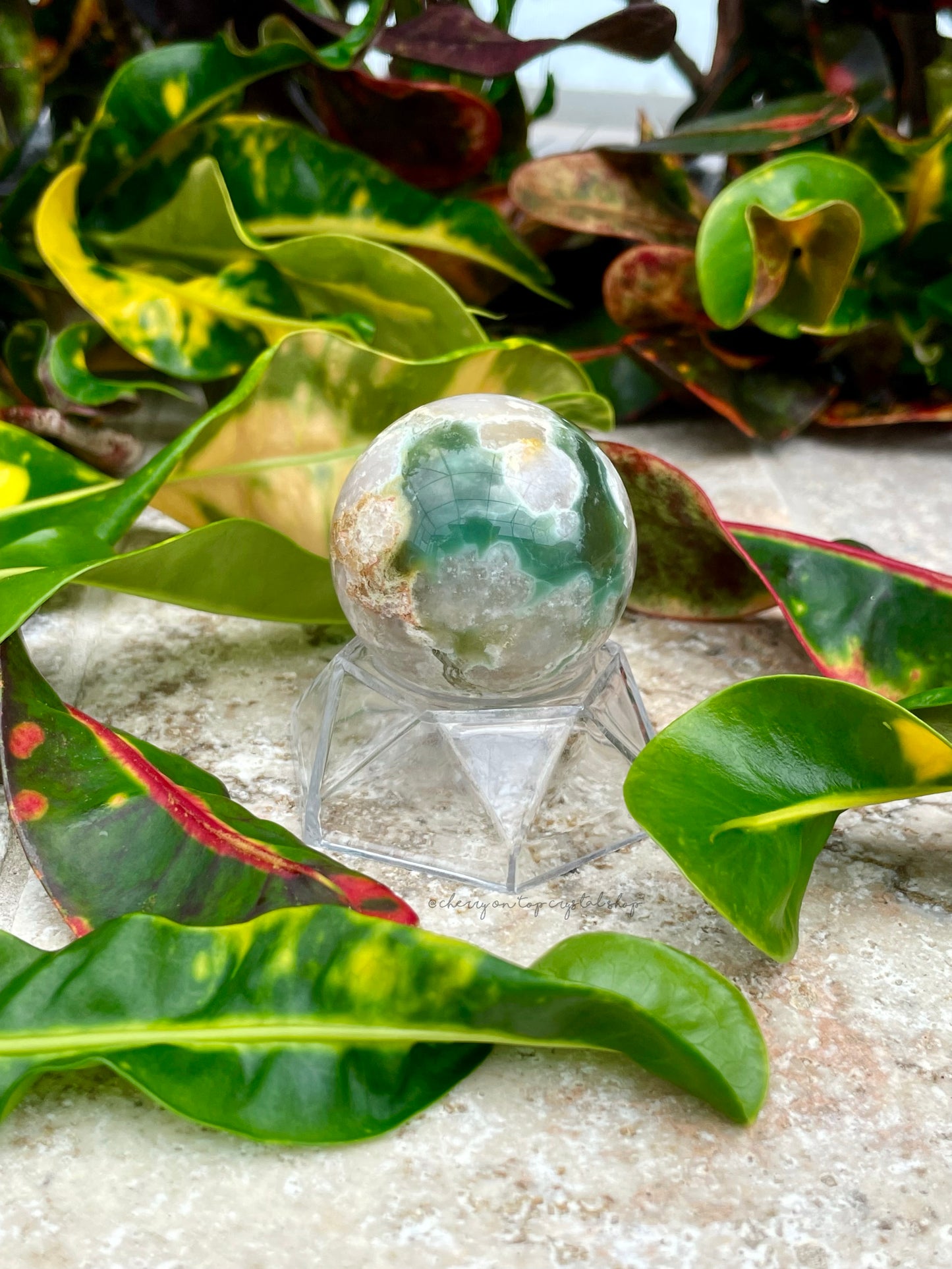 Green Flower Agate Spheres Set