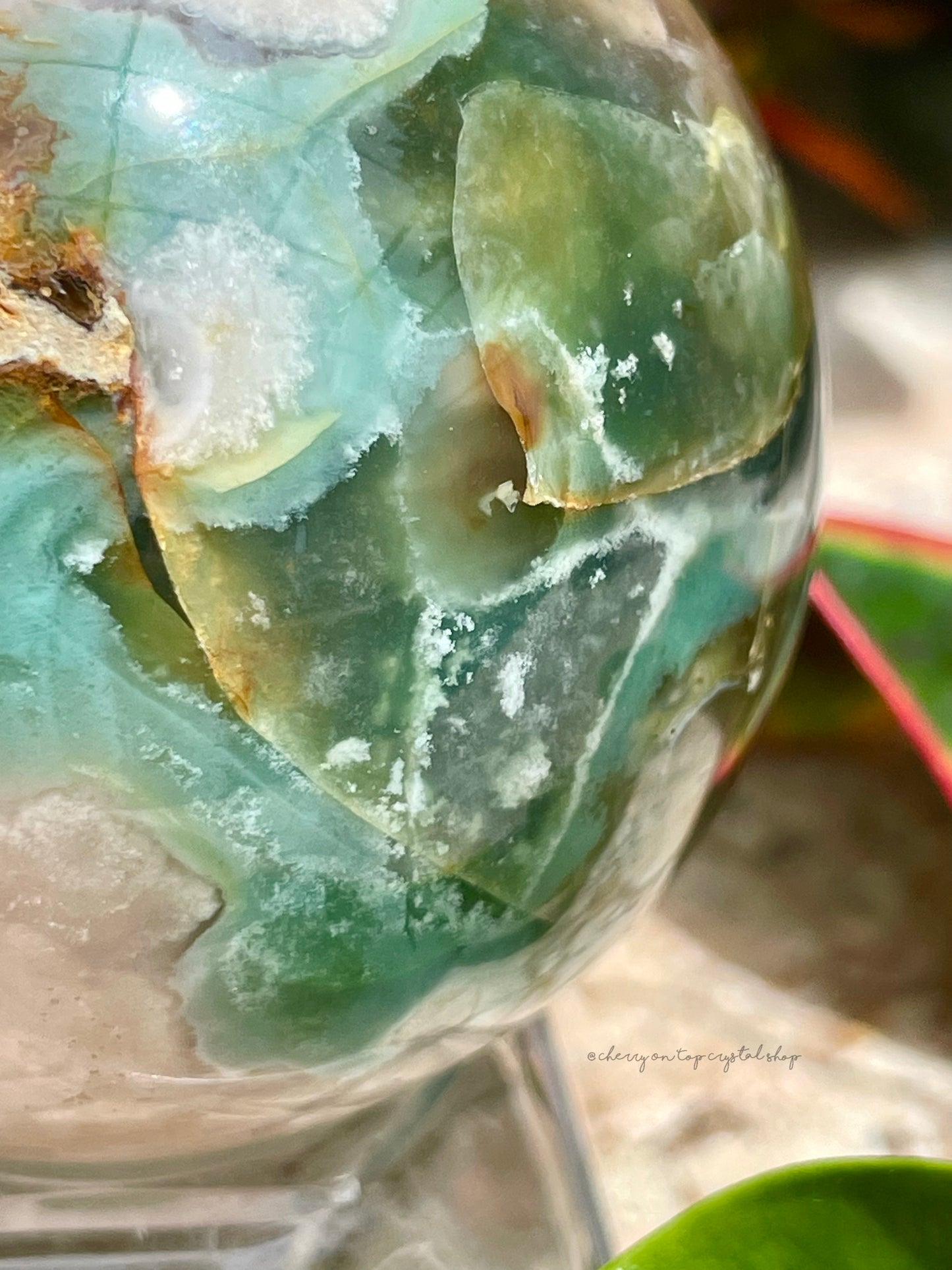 Green Flower Agate Spheres Set