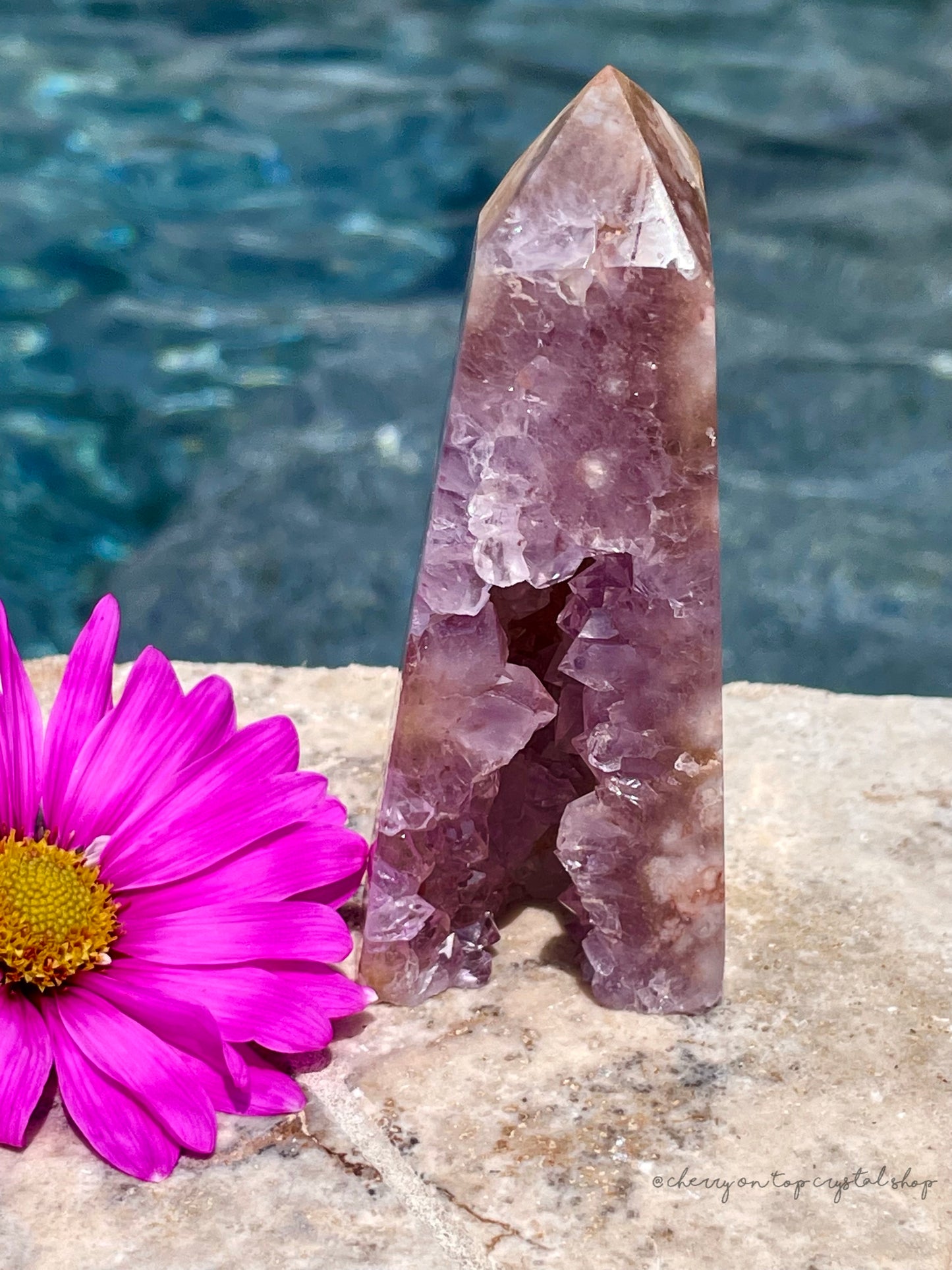 Amethyst Obelisk Tower with Flower Agate