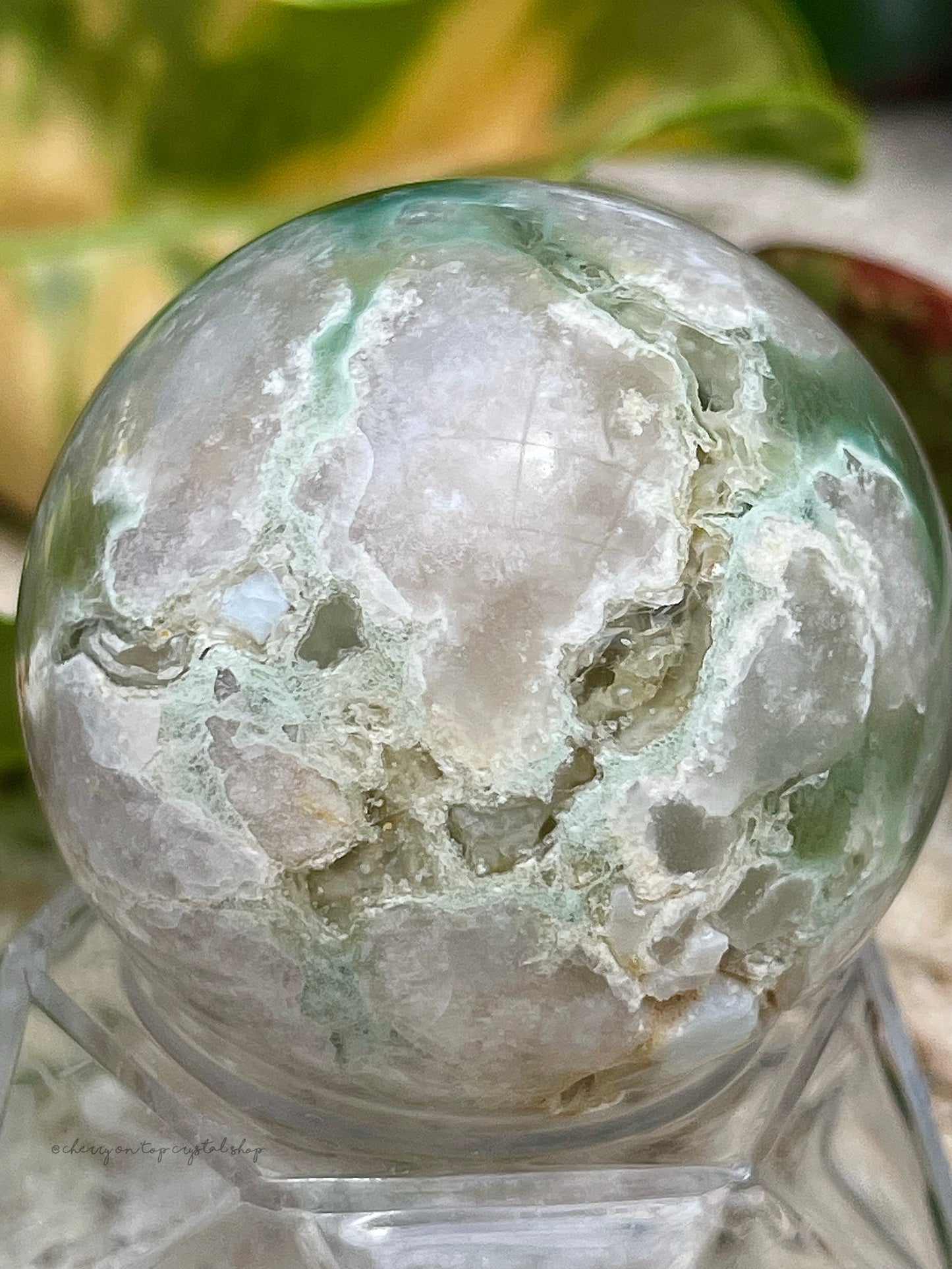 Green Flower Agate Spheres Set