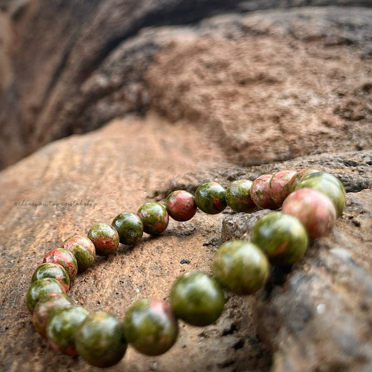 Western Romance Unakite Crystal Bead Stretch Bracelet
