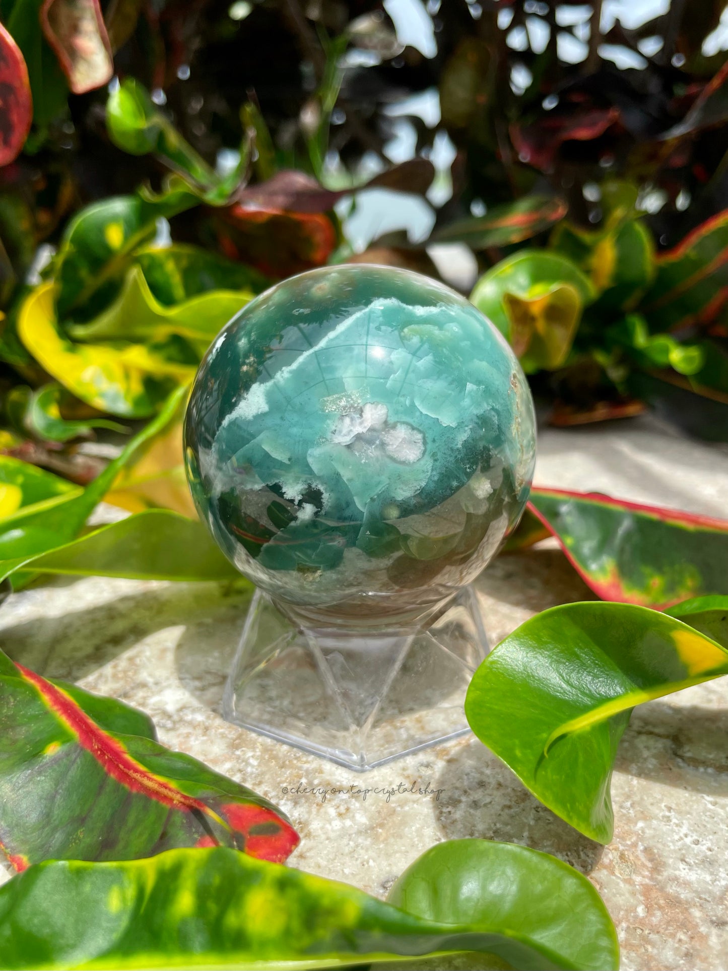 Green Flower Agate Spheres Set