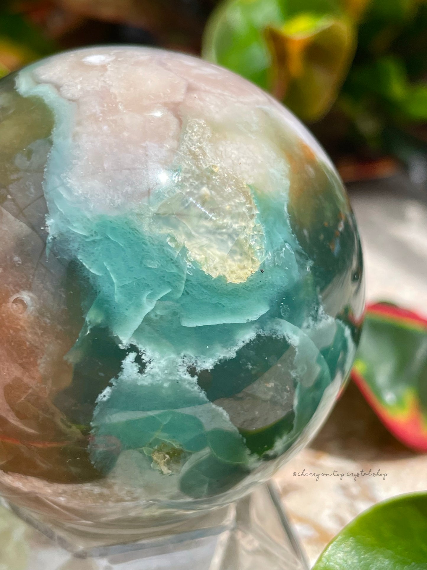 Green Flower Agate Spheres Set