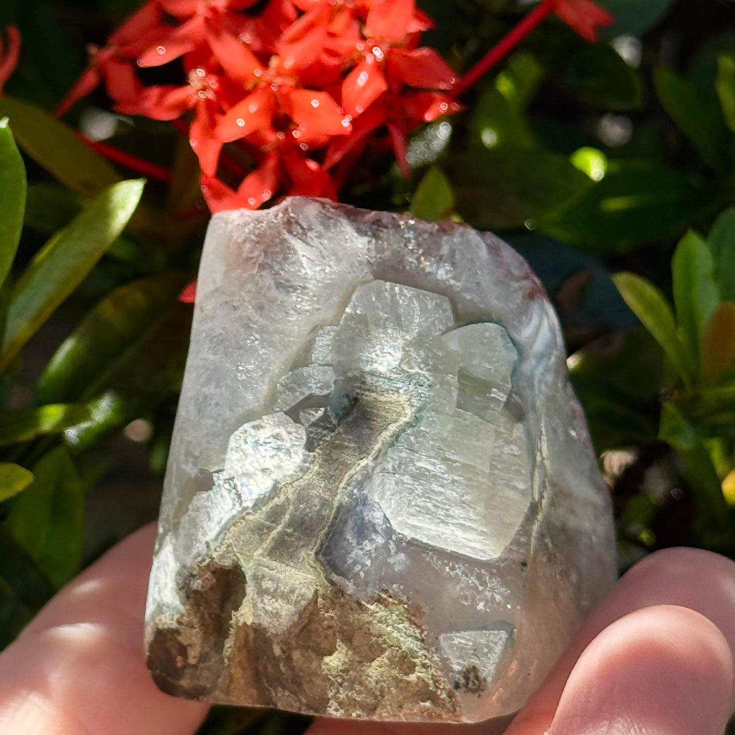 Mauve Red Minty Green Sugar Amethyst Quartz Cut Base