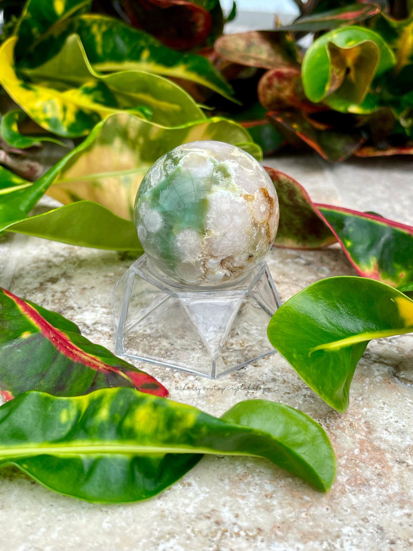 Green Flower Agate Spheres Set