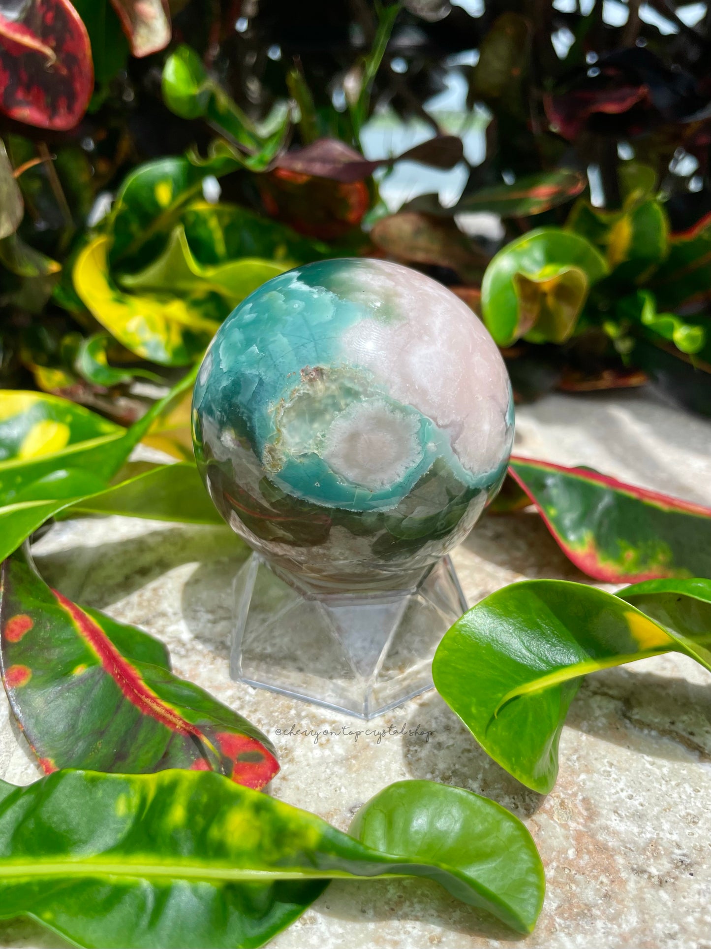 Green Flower Agate Spheres Set