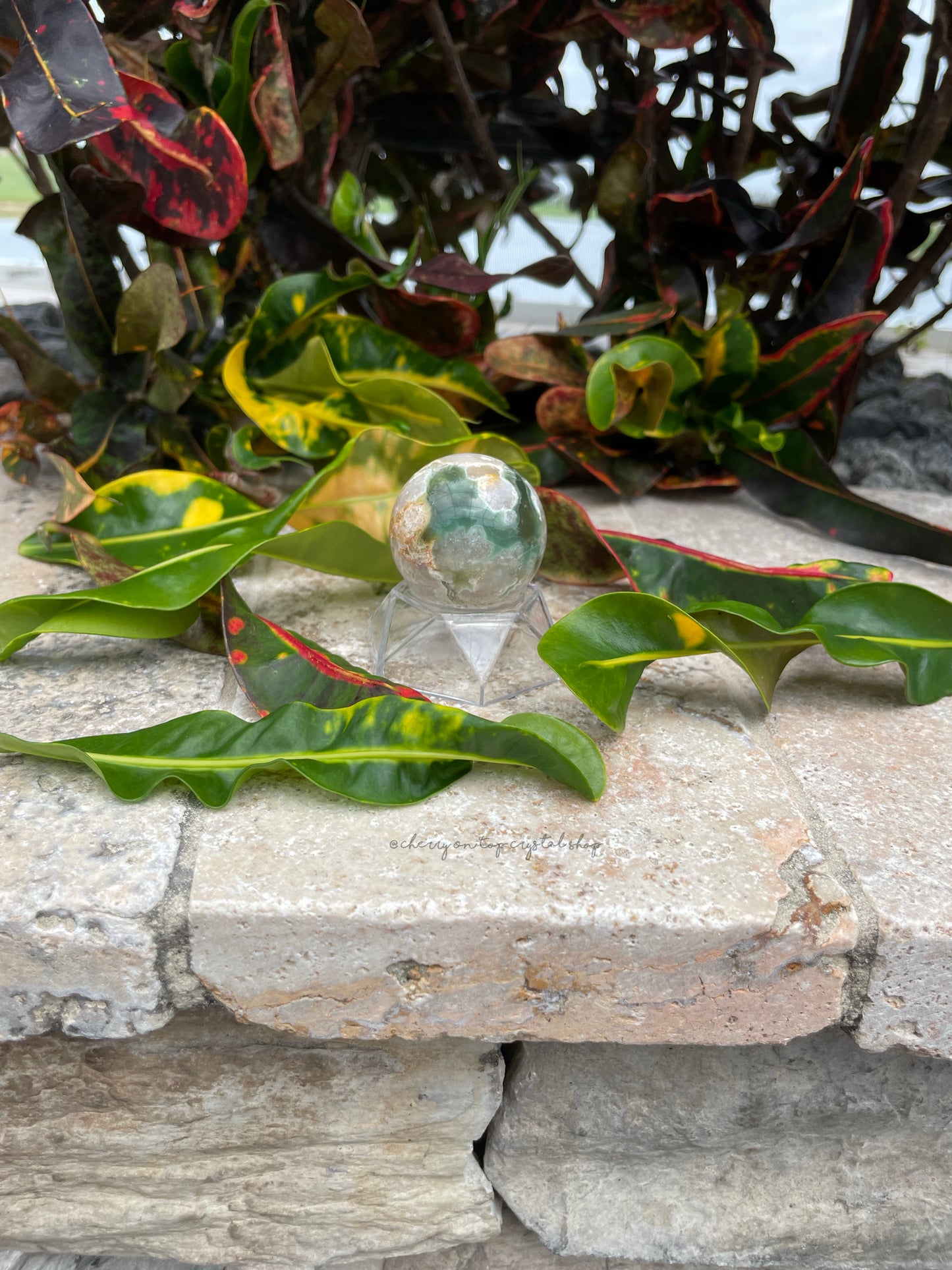 Green Flower Agate Spheres Set