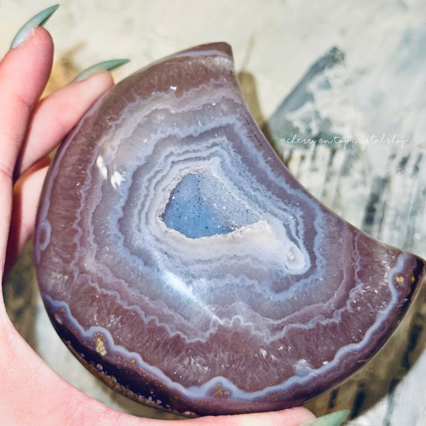 Blue Frosting Layered Agate x Quartz Moon ✨Collection Piece✨