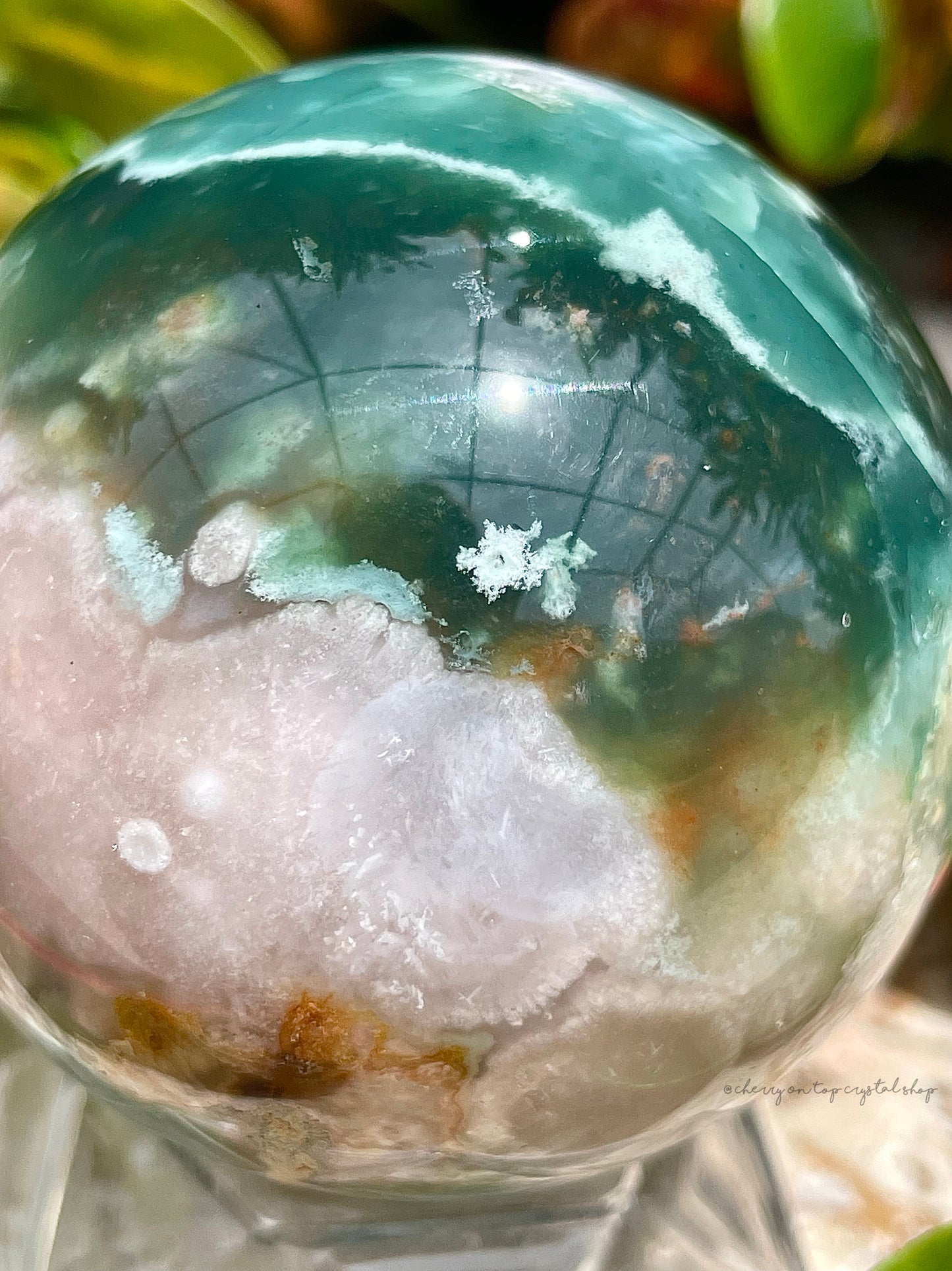 Green Flower Agate Spheres Set