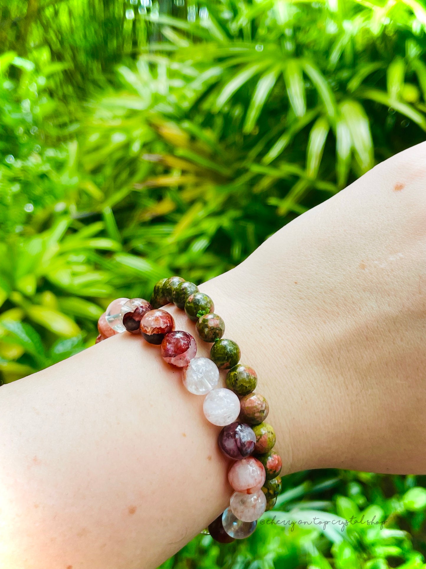 Western Romance Unakite Crystal Bead Stretch Bracelet