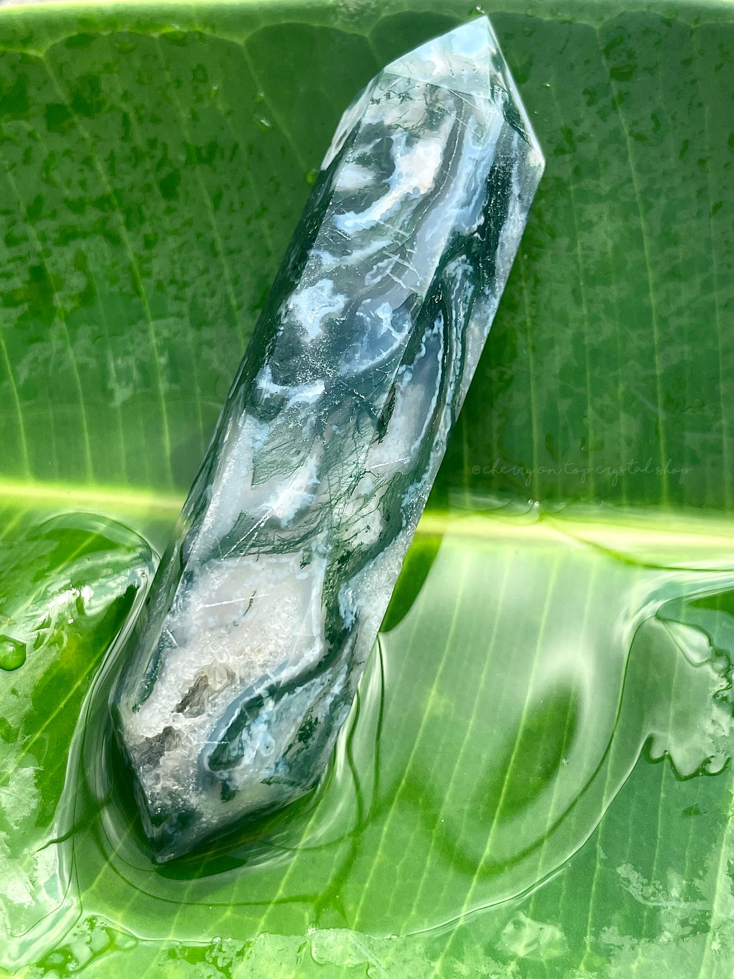 Moss Agate Dark Green Double Terminated DT Point