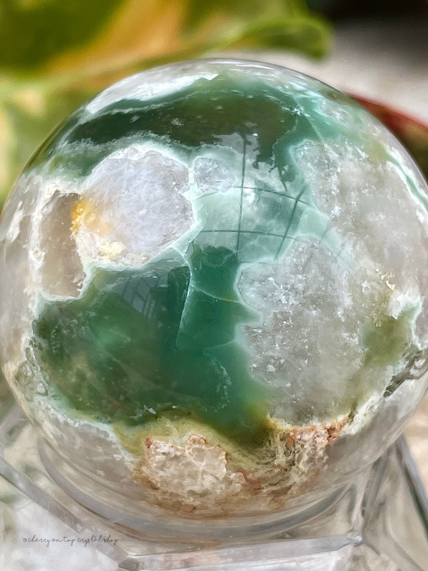 Green Flower Agate Spheres Set