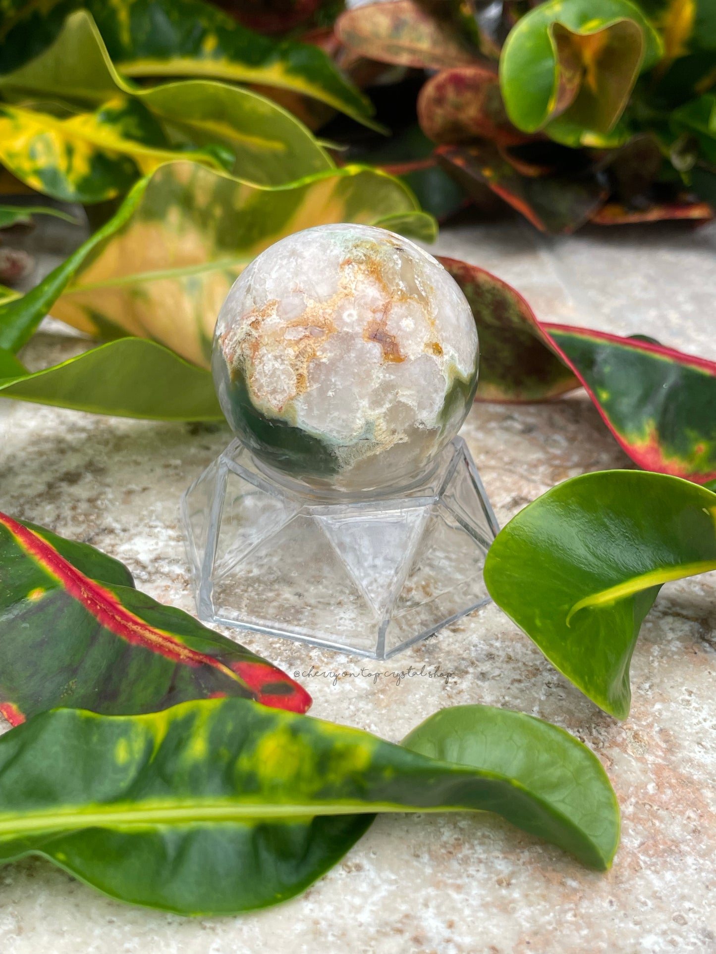 Green Flower Agate Spheres Set