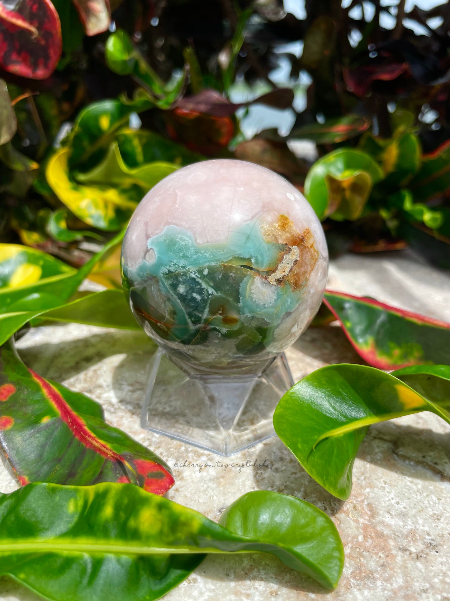 Green Flower Agate Spheres Set