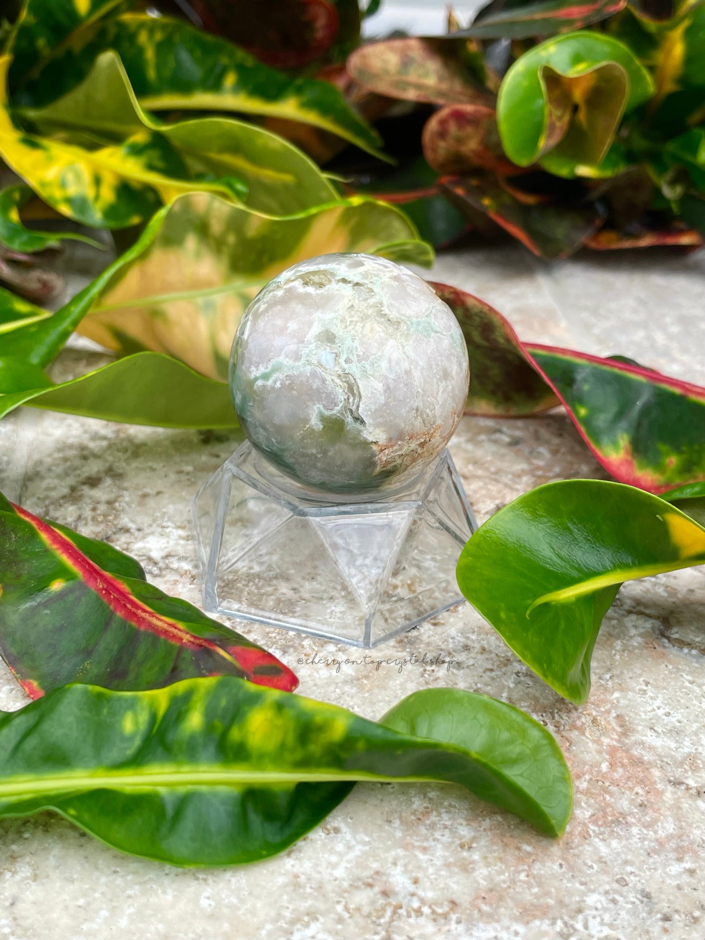 Green Flower Agate Spheres Set